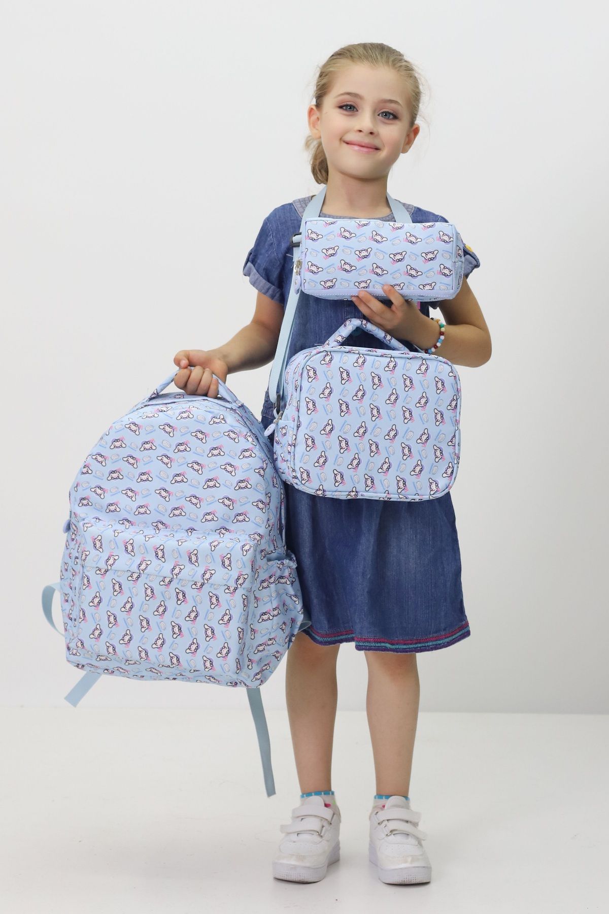 makro-Kuromi Blue - Primary School Bag and Lunchbag and Pen Holder Set, Kawaii My Melody Cinnamoroll 3