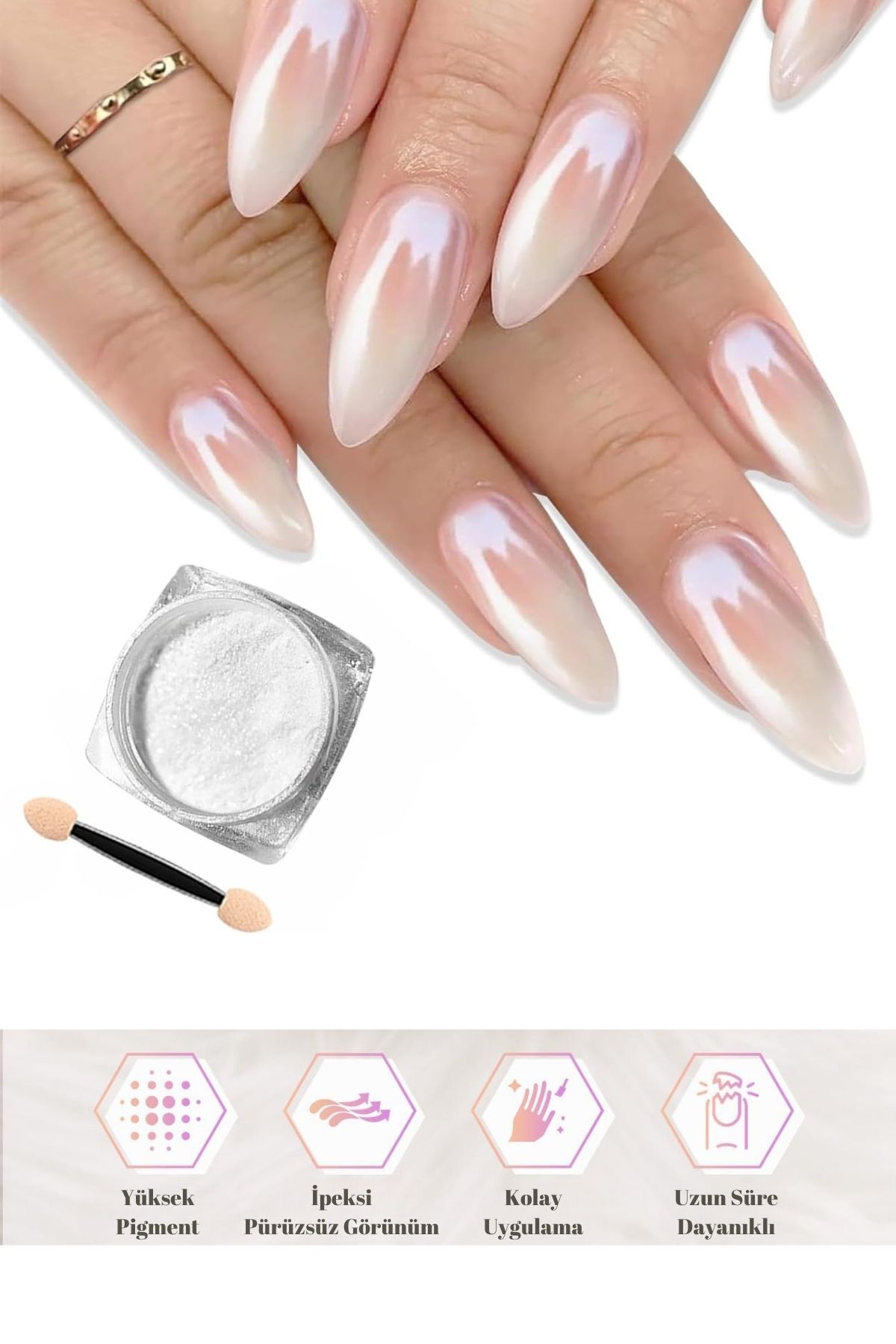 ROSALIND Nail Art Beyaz Inci Tozu - Aplikatör Hediyeli