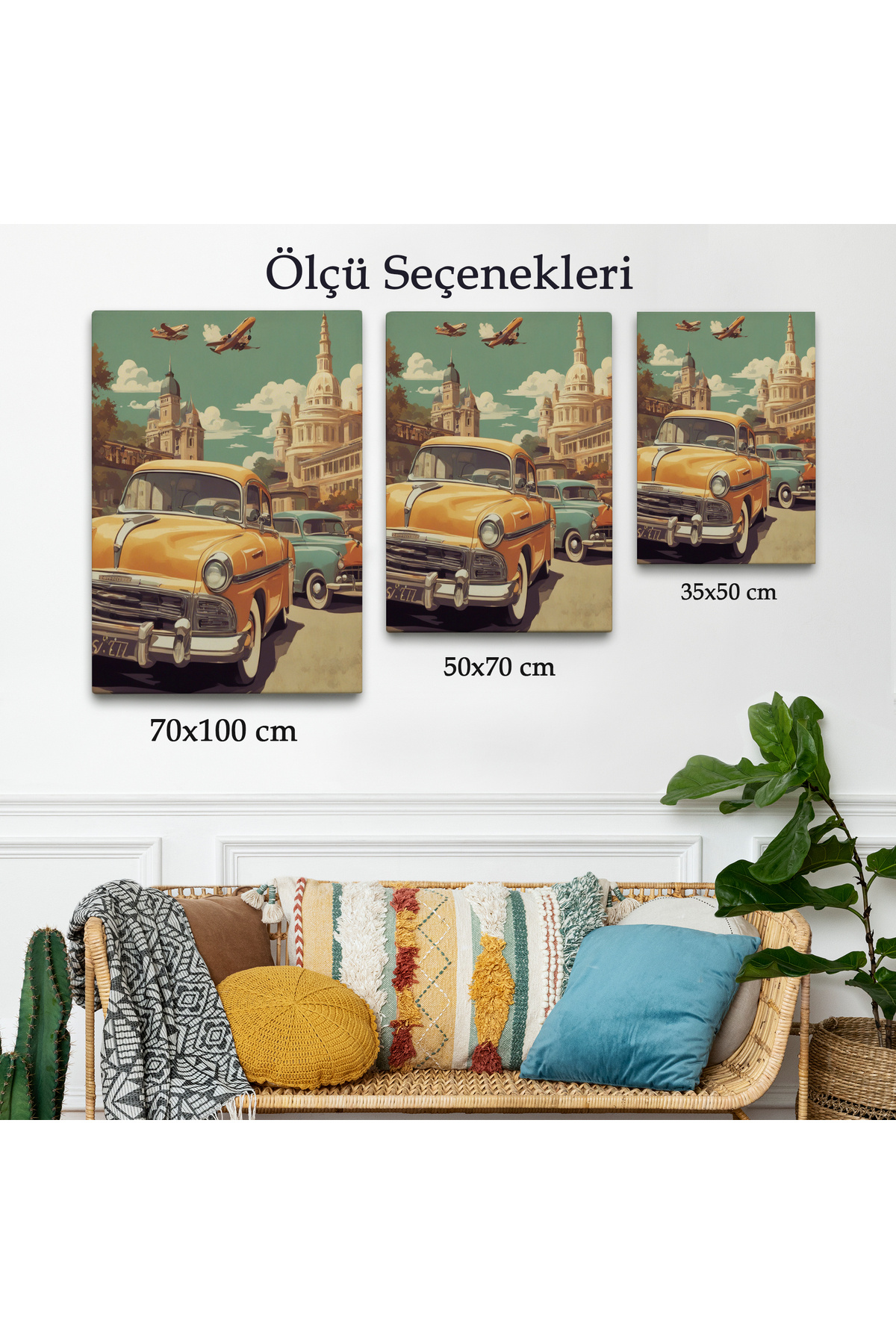 Sarı Klasik Araba Kanvas Tablo görsel 3