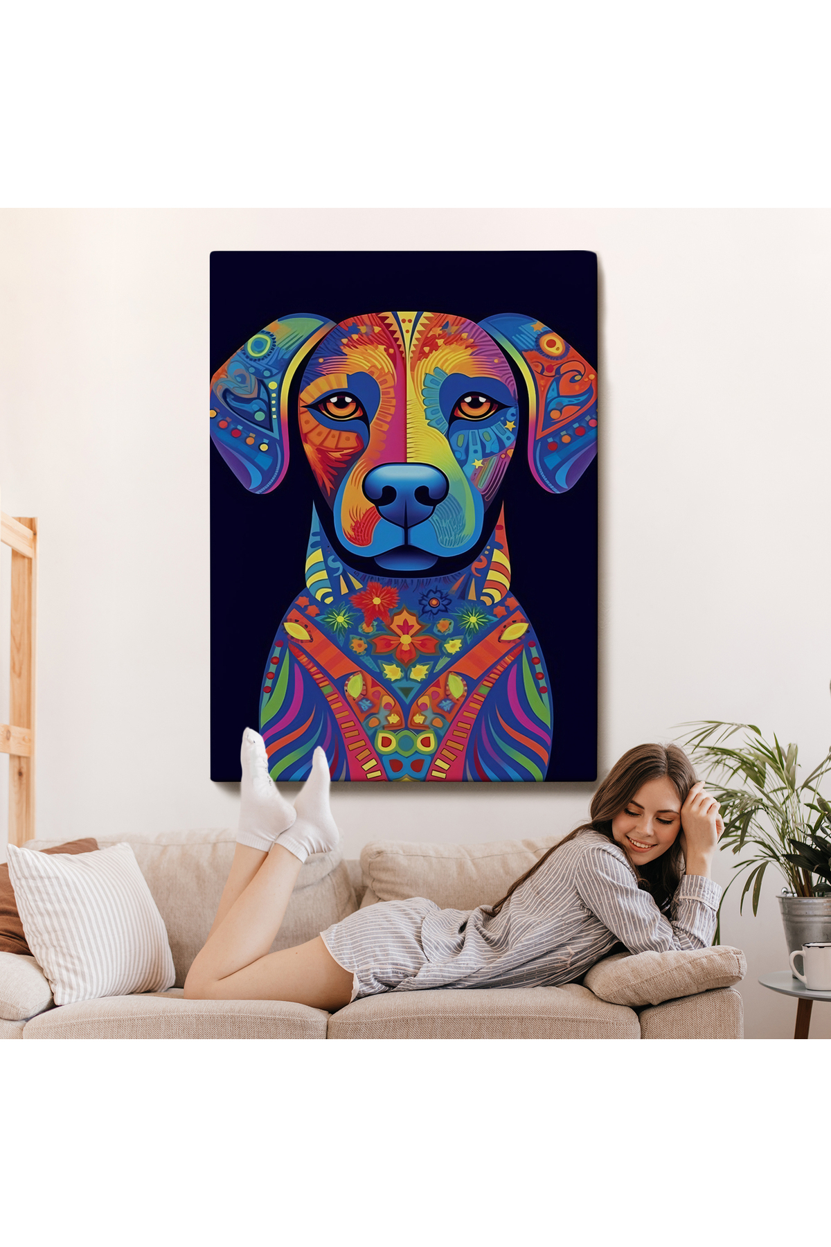Mandala Renkli Köpek Kanvas Tablo görsel 7