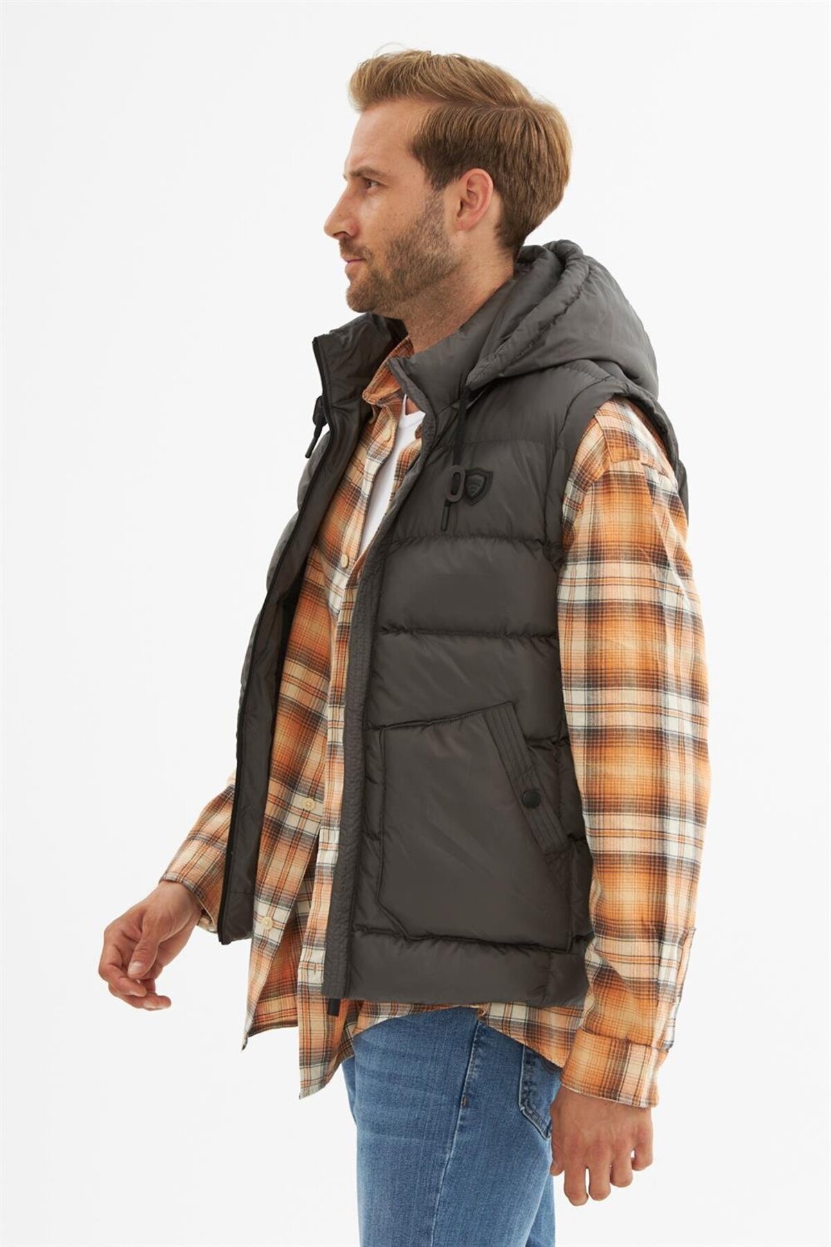 Danger-Men's Removable Hooded Pocket Detailed Puffer Vest Anthracite 6