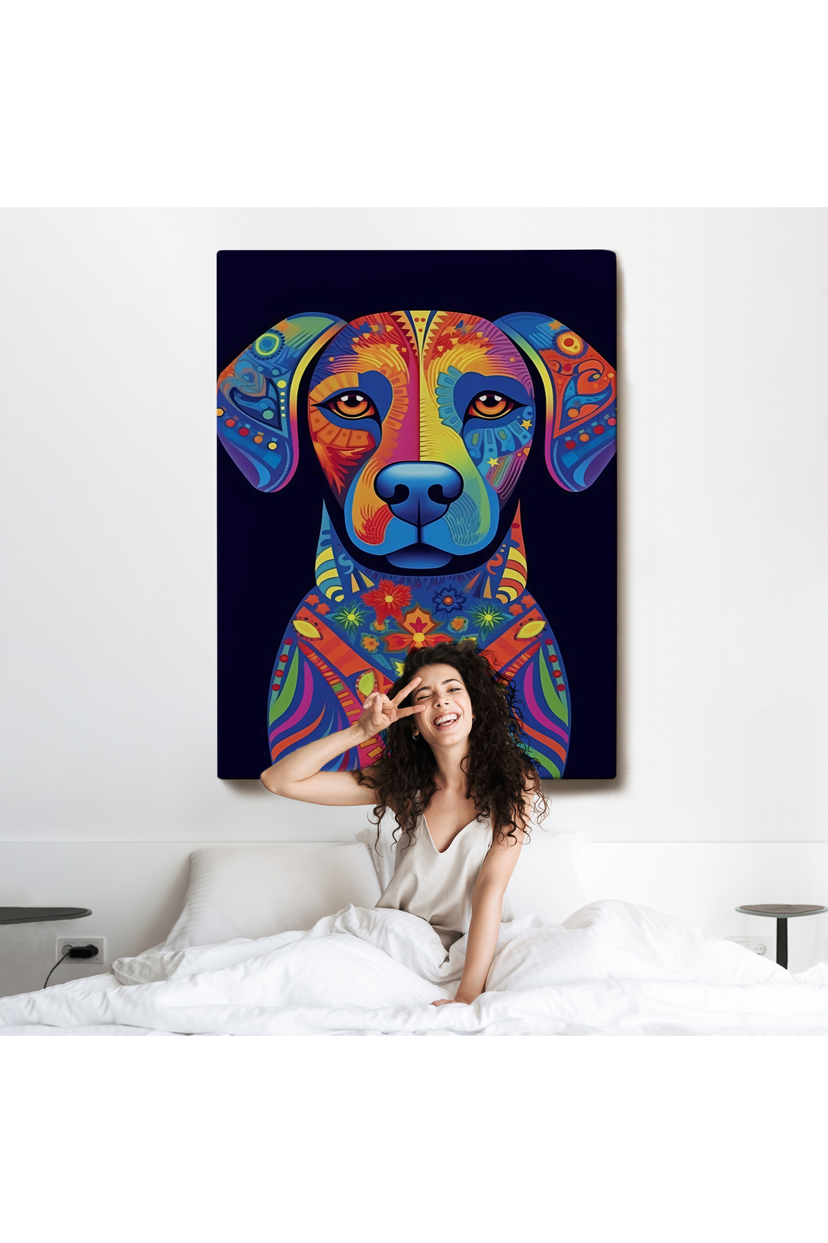 Mandala Renkli Köpek Kanvas Tablo görsel 6