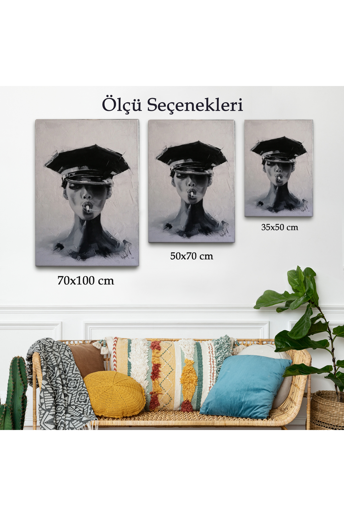 Sigara İçen Soyut Kadın Kanvas Tablosu görsel 3