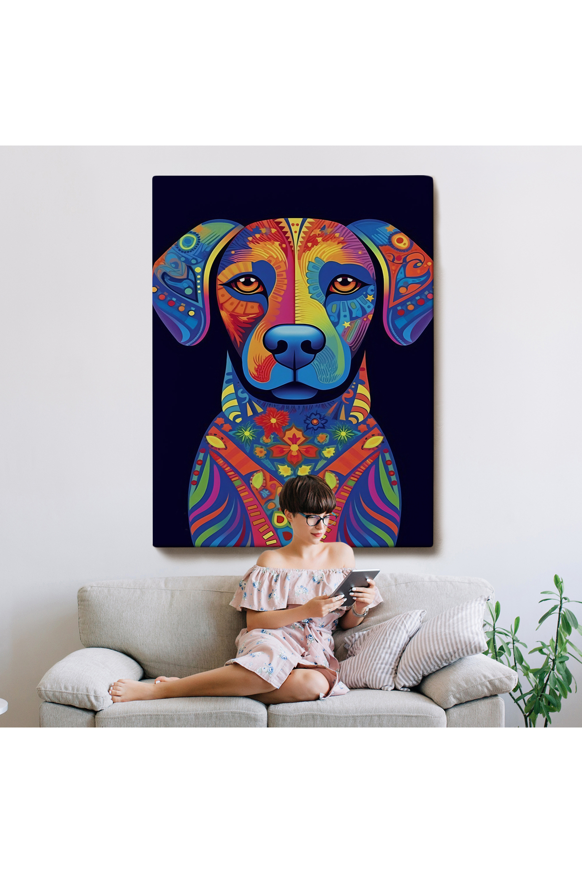 Mandala Renkli Köpek Kanvas Tablo görsel 8