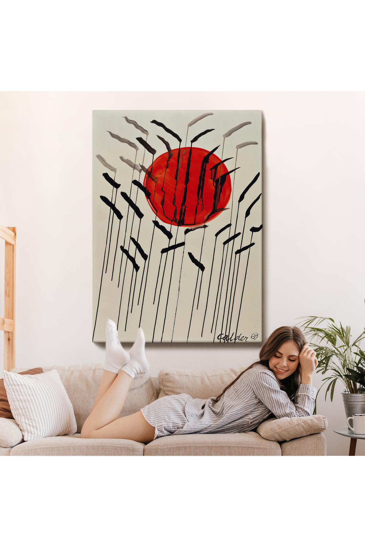 Alexander Calder - Kızıl Güneş Ve Uzun Otlar Tablosu - Cattails With Red Sun Kanvas Tablo görsel 7