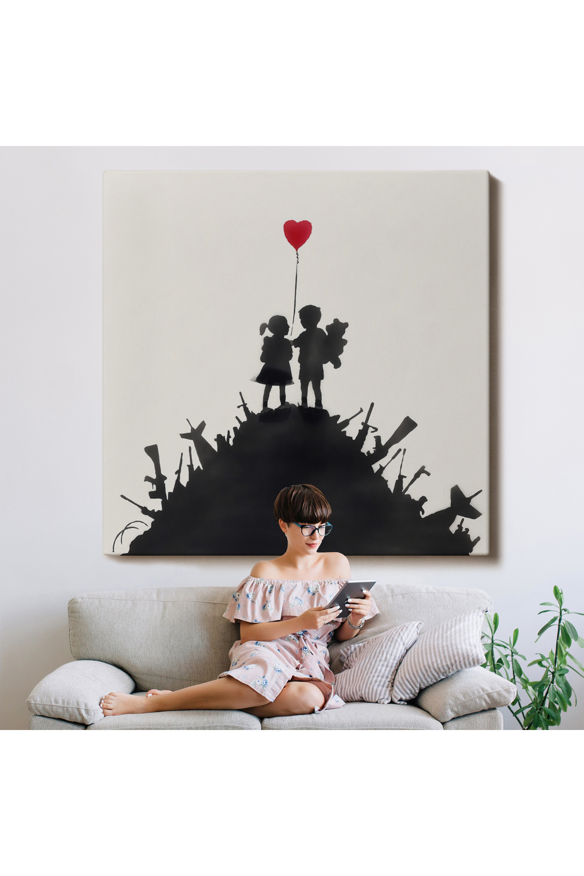 Bansky Kids On Guns - Silahlı Çocuklar Kanvas Tablosu görsel 8