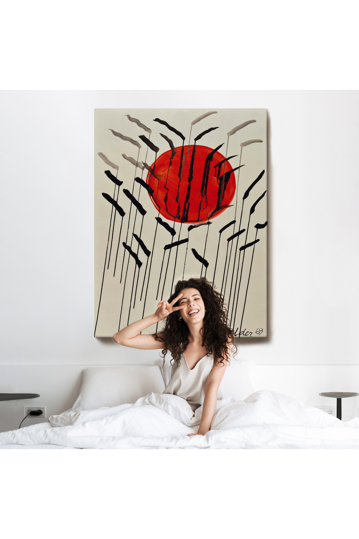 Alexander Calder - Kızıl Güneş Ve Uzun Otlar Tablosu - Cattails With Red Sun Kanvas Tablo görsel 6