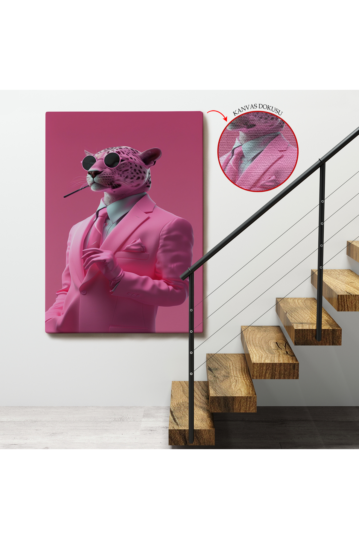 Sigara İçen Pembe Leopar Kanvas Tablo görsel 4