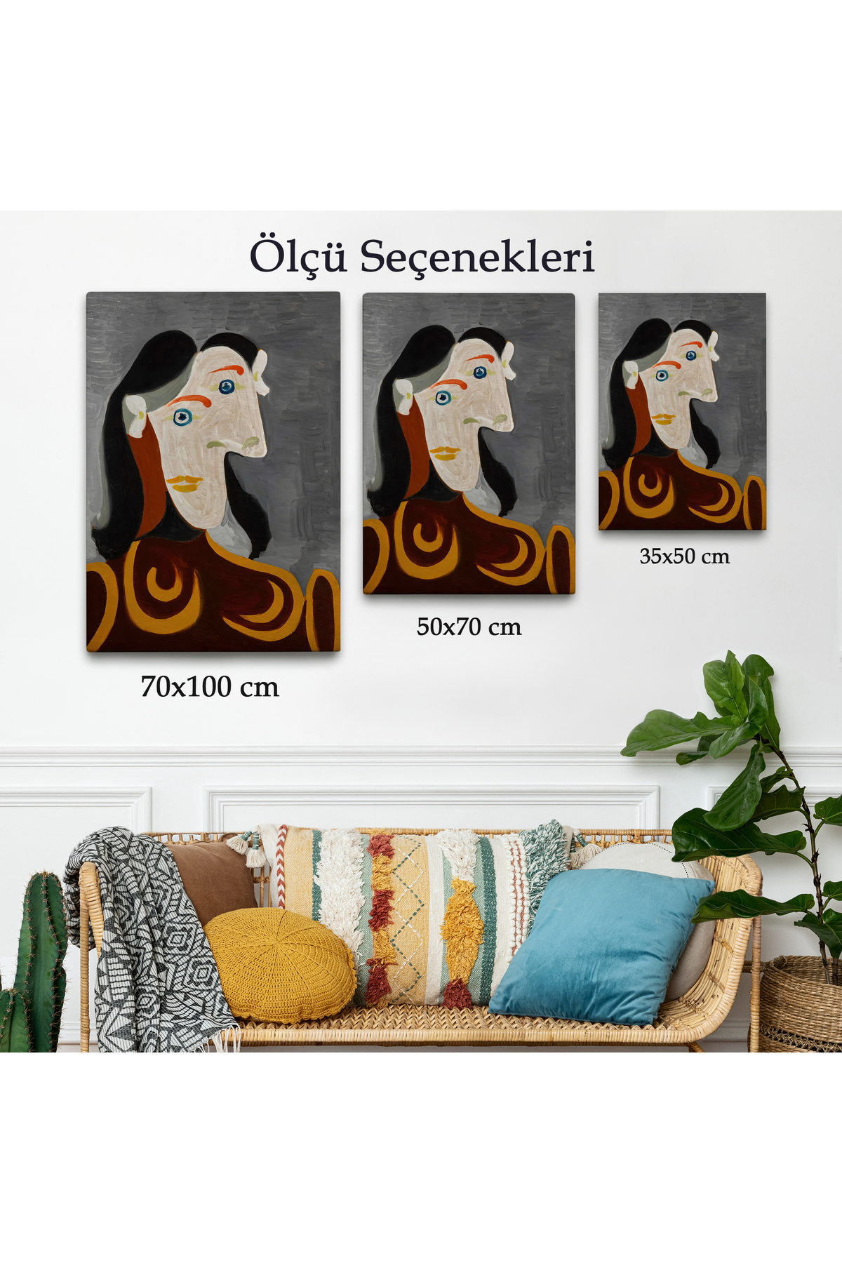 Pablo Picasso - Kahverengi Elbiseli Kadının Büst Kanvas Tablosu görsel 3
