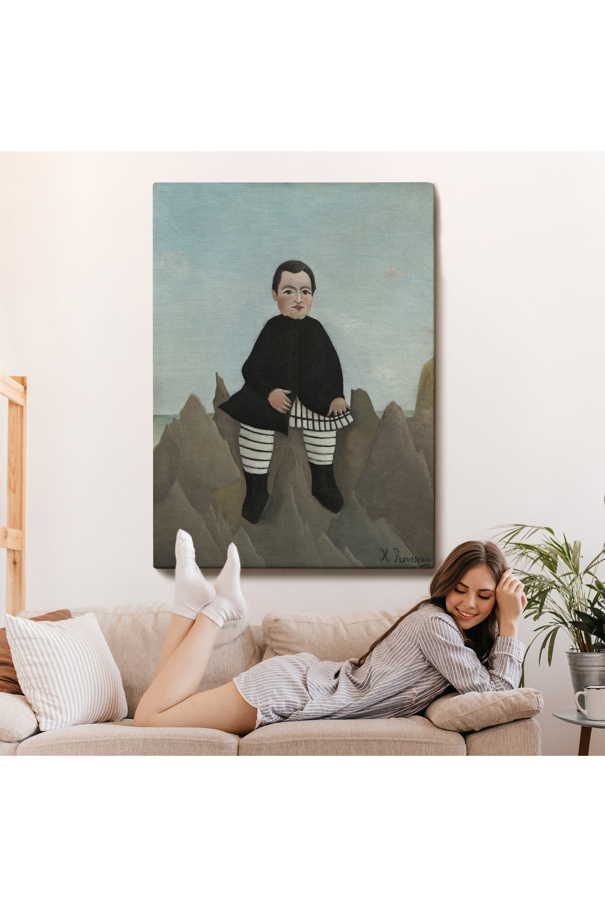 Henri Rousseau - Kayaların Üzerindeki Çocuk Kanvas Tablosu - Boy On The Rocks görsel 7