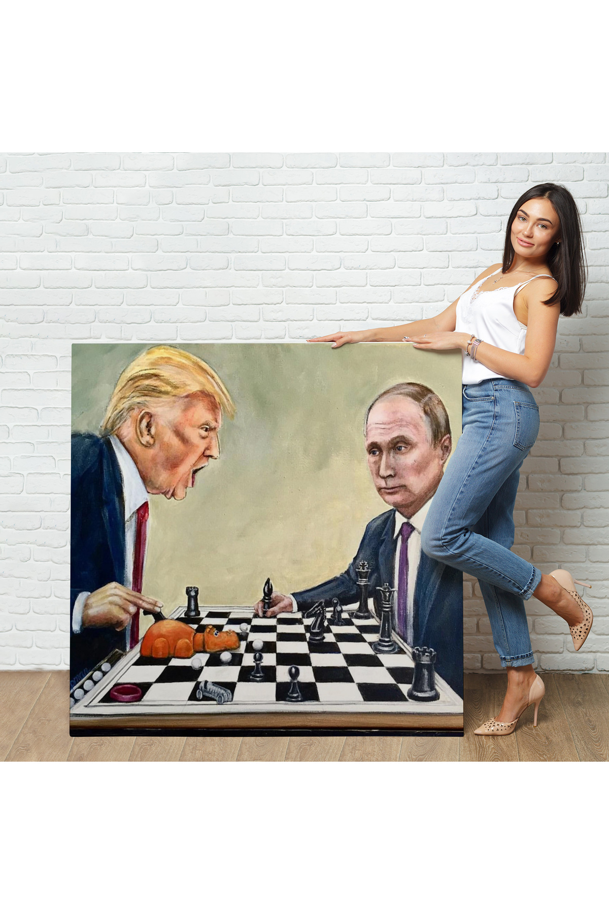 Donald Trump - Vladimir Putin Santranç Oynarken Kanvas Tablosu görsel 2