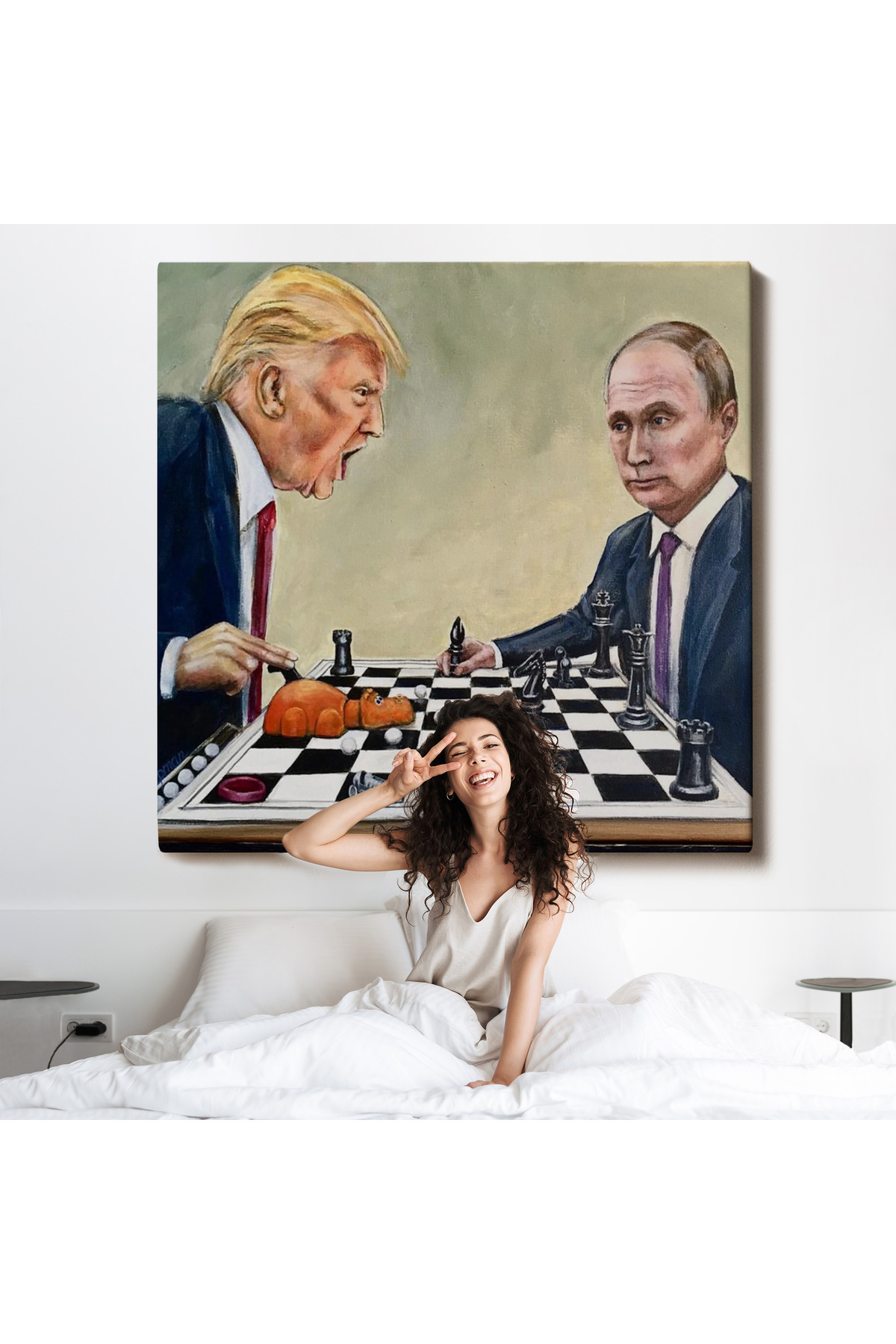 Donald Trump - Vladimir Putin Santranç Oynarken Kanvas Tablosu görsel 6