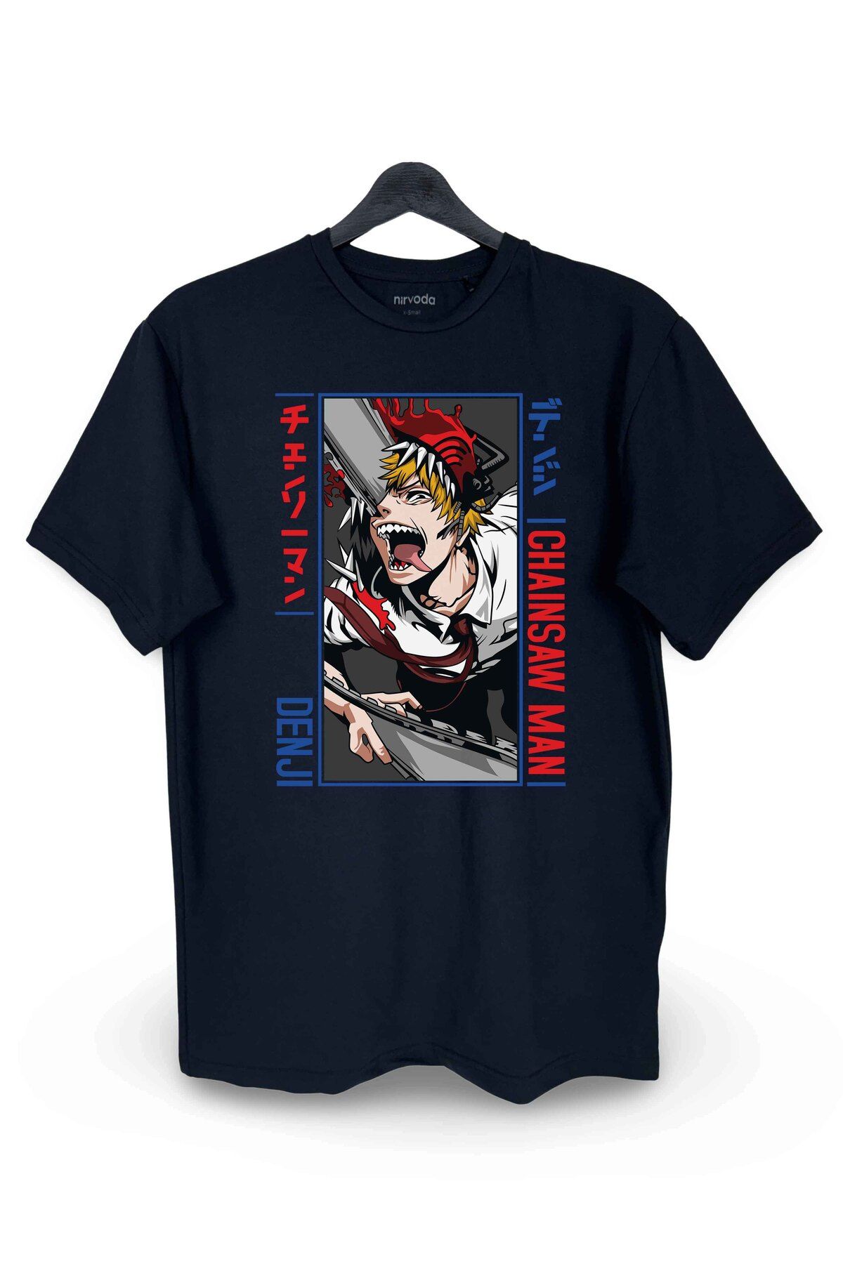 nirvoda Denji Chainsaw Man Anime Manga Pattern - Tricou Unisex Cu Decolteu Liber Unisex - XS