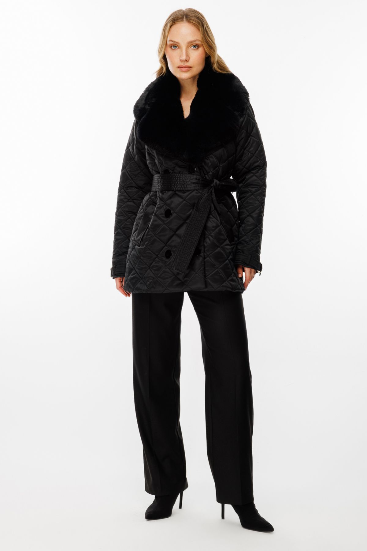 Ekol-Fur Collar Shoulder Epaulette Coat 8