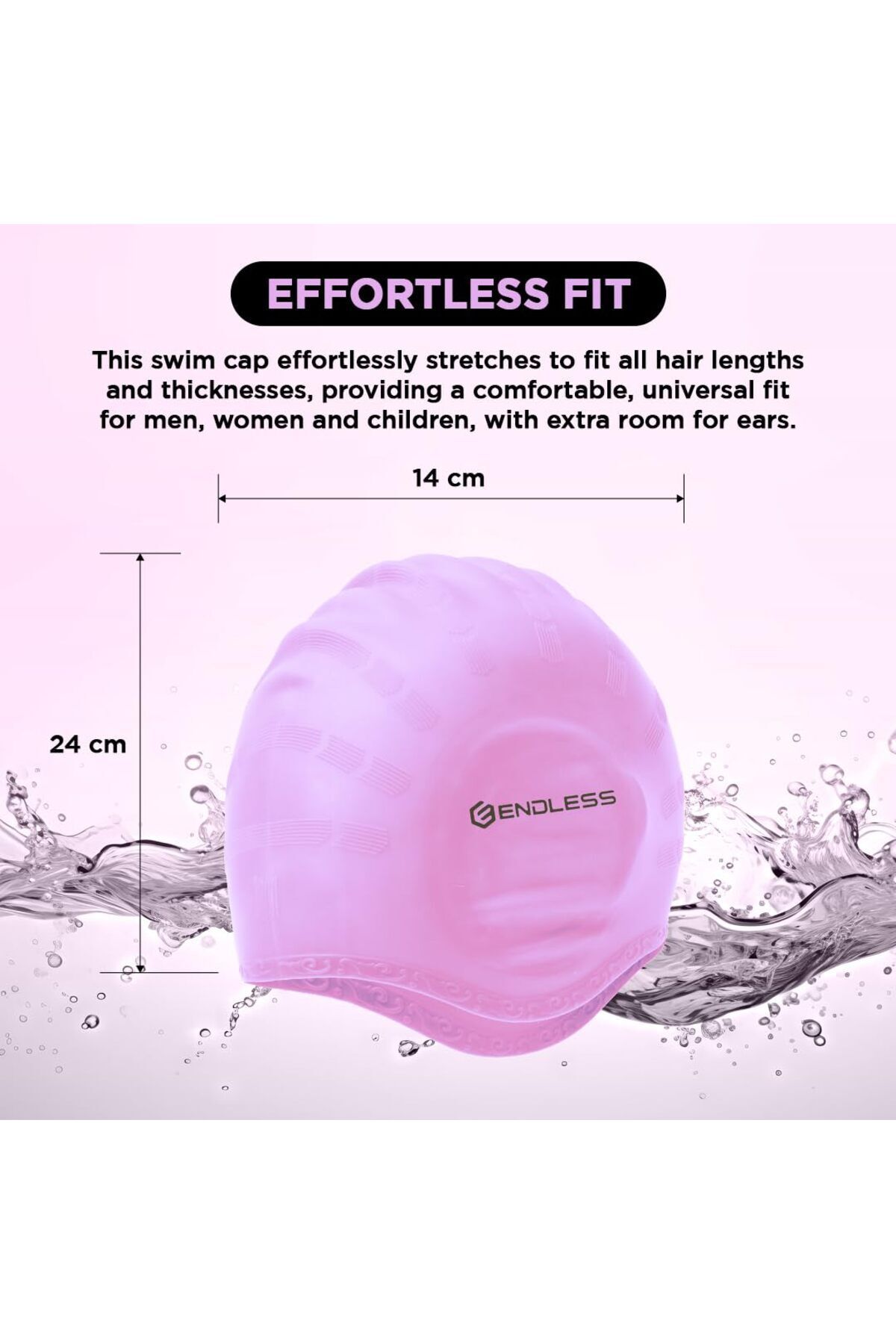 Endless-Comfortable Silicon Swimming Cap | Ergonomic Ear Pockets | Waterproof | Pink 3