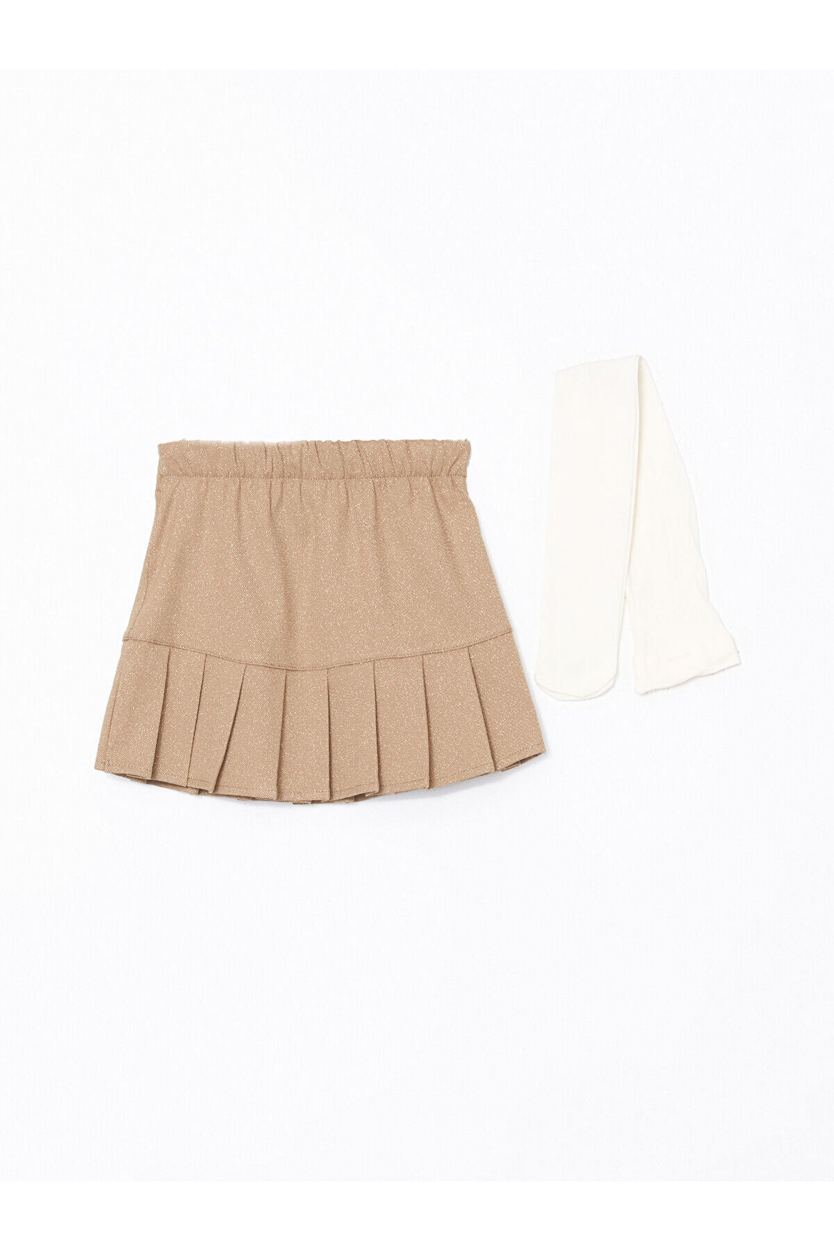 LC Waikiki Lcw Kids Bej Beli Lastikli Kız Bebek Etek Ve Külotlu Çorap 2'li Takım fotoğrafı 3 (önizleme)