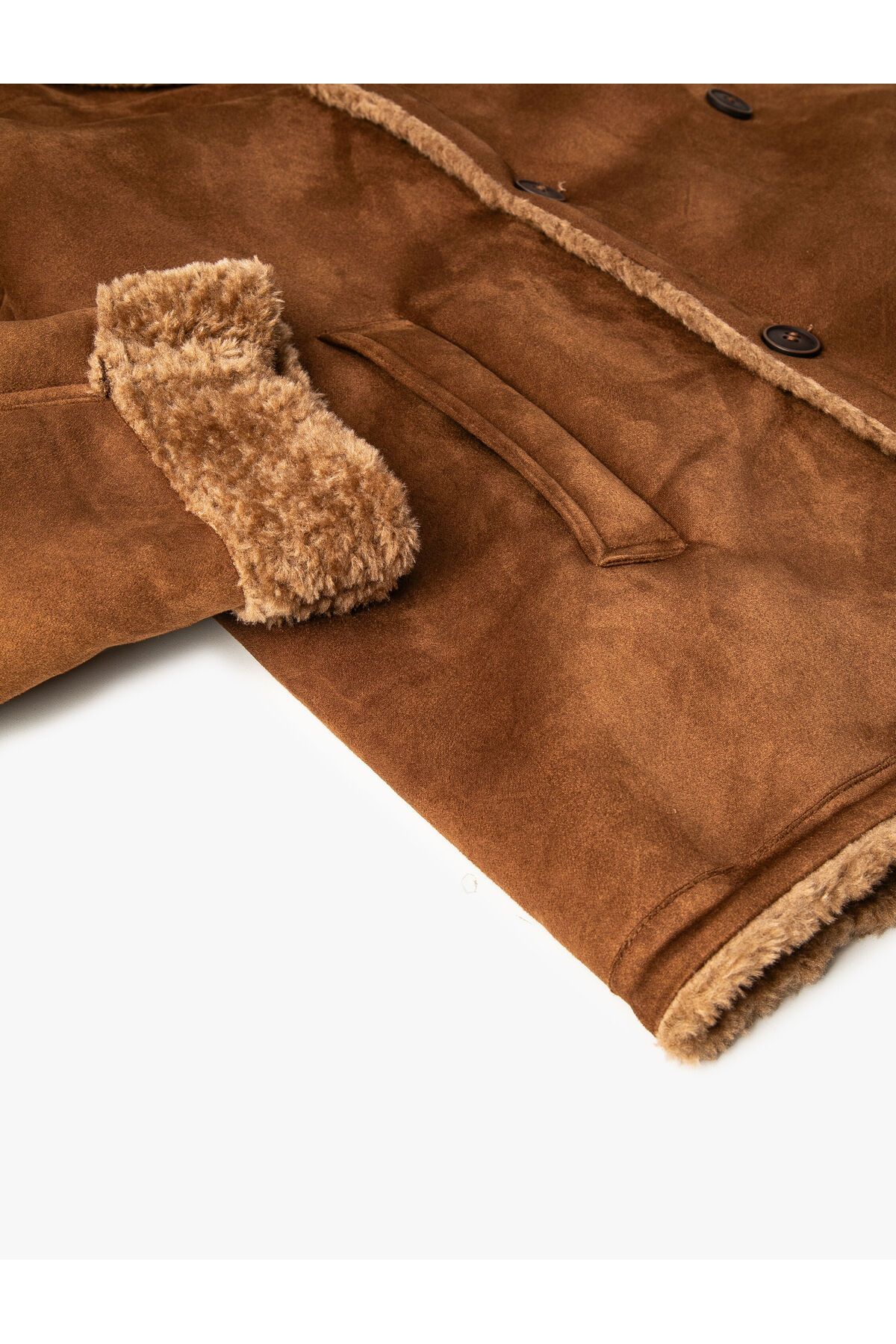 Koton-Suede Look Jacket Double Breasted Plush Inside Collar Buttoned Pocket 7