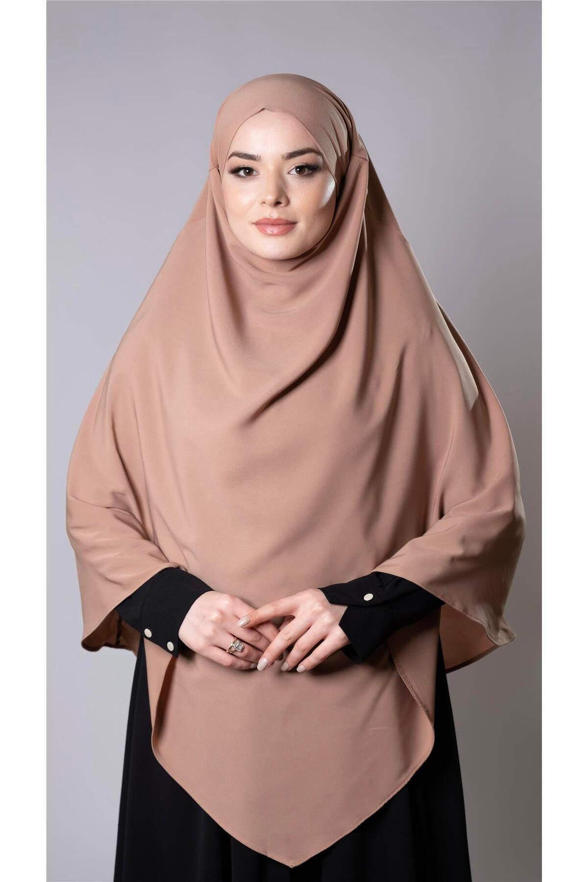 Tan Practical Ready-to-Place Hijab Scarf Medina Silk Laced Double Souffle Hijab 2302_33
