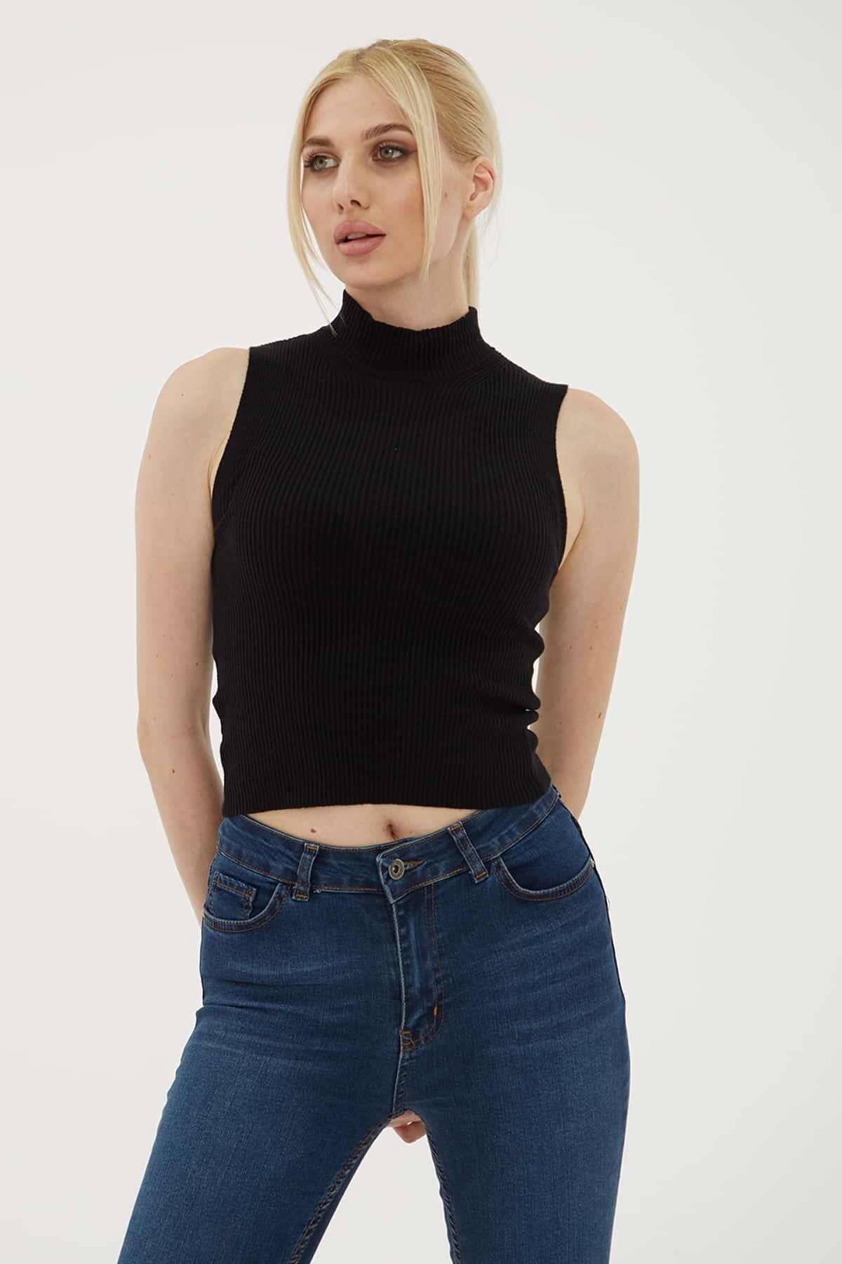 Fashion Friends-Black Knitwear Blouse - Half Turtleneck 1