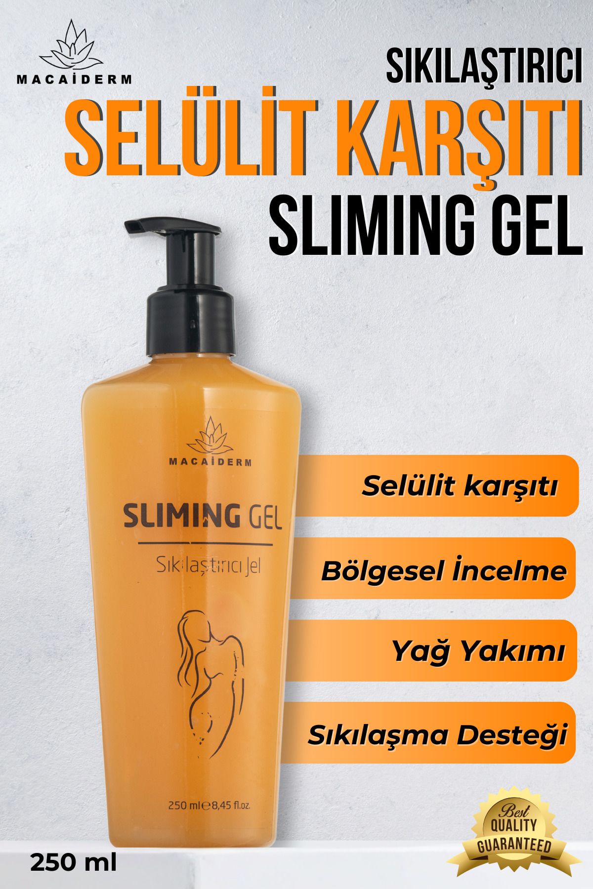 Macaiderm Selülit Gidermeye Yardımcı Sliming Gel Sıkılaştırmaya Ve Inceltmeye Yardımcı Slim Jel 250 ml