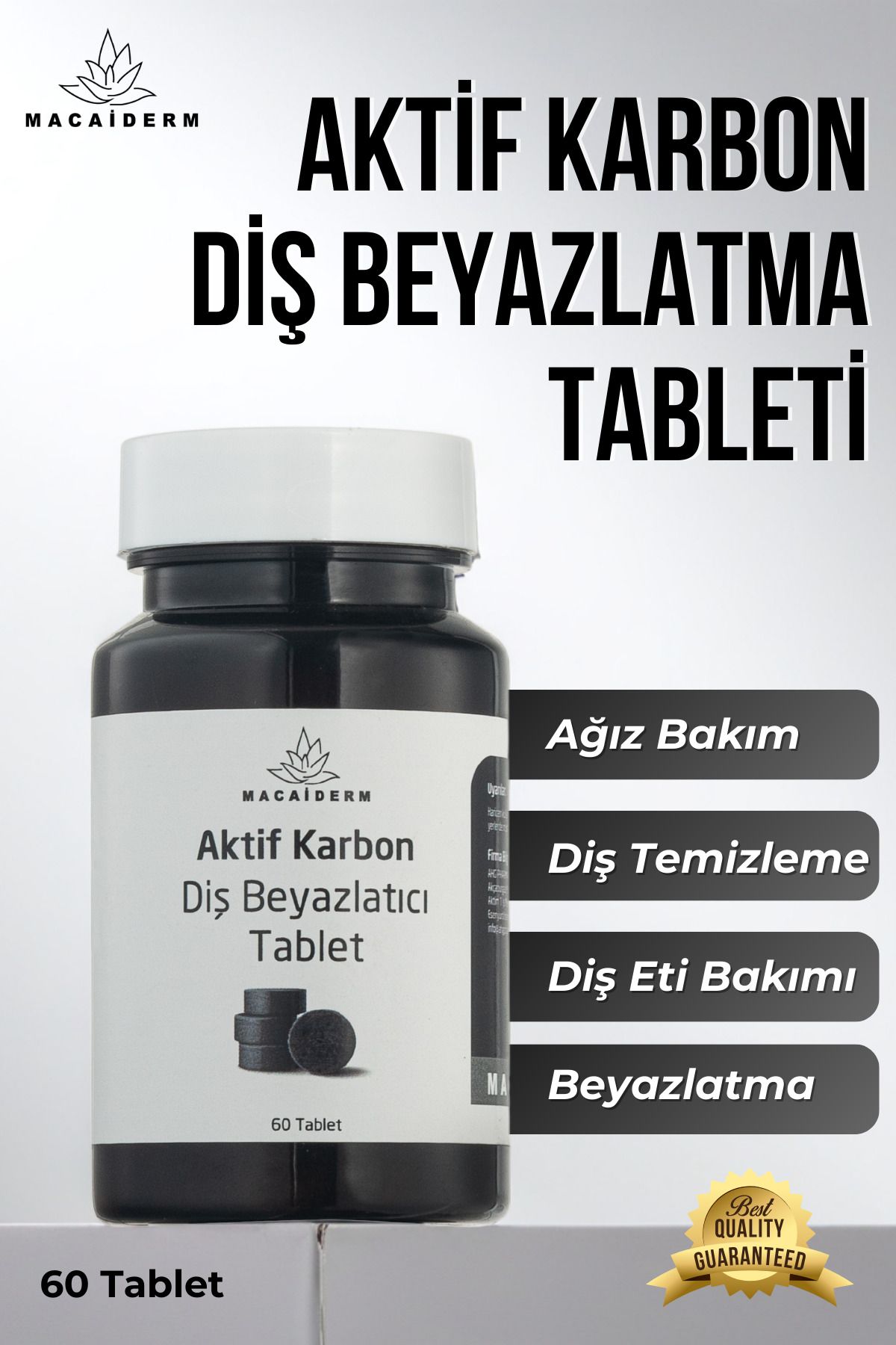 Macaiderm Aktif Karbon Diş Beyazlatma Tableti Diş Beyazlatma ve Ağız Bakım Tableti