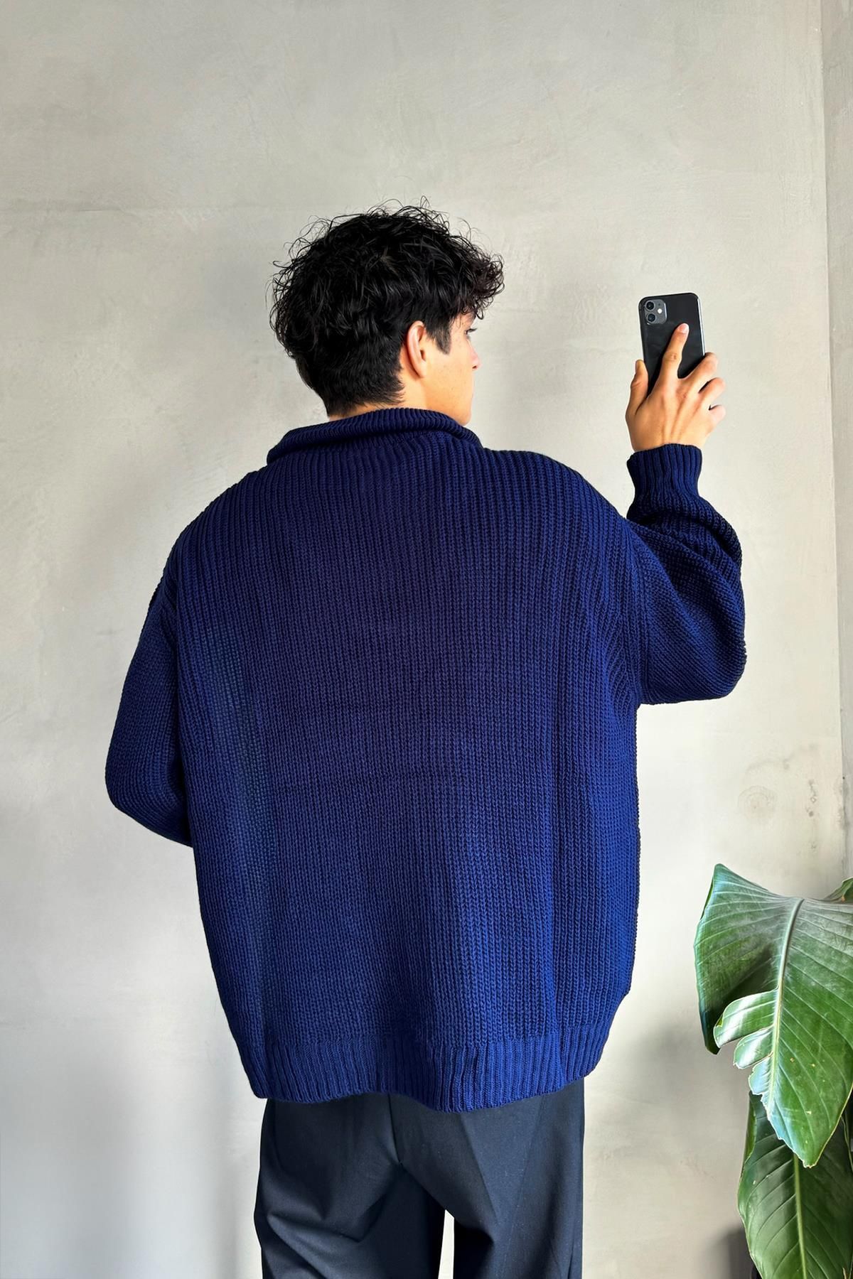 Flaw Wear-Half Zip Basic Oversize Navy Blue Knitwear Sweater 2