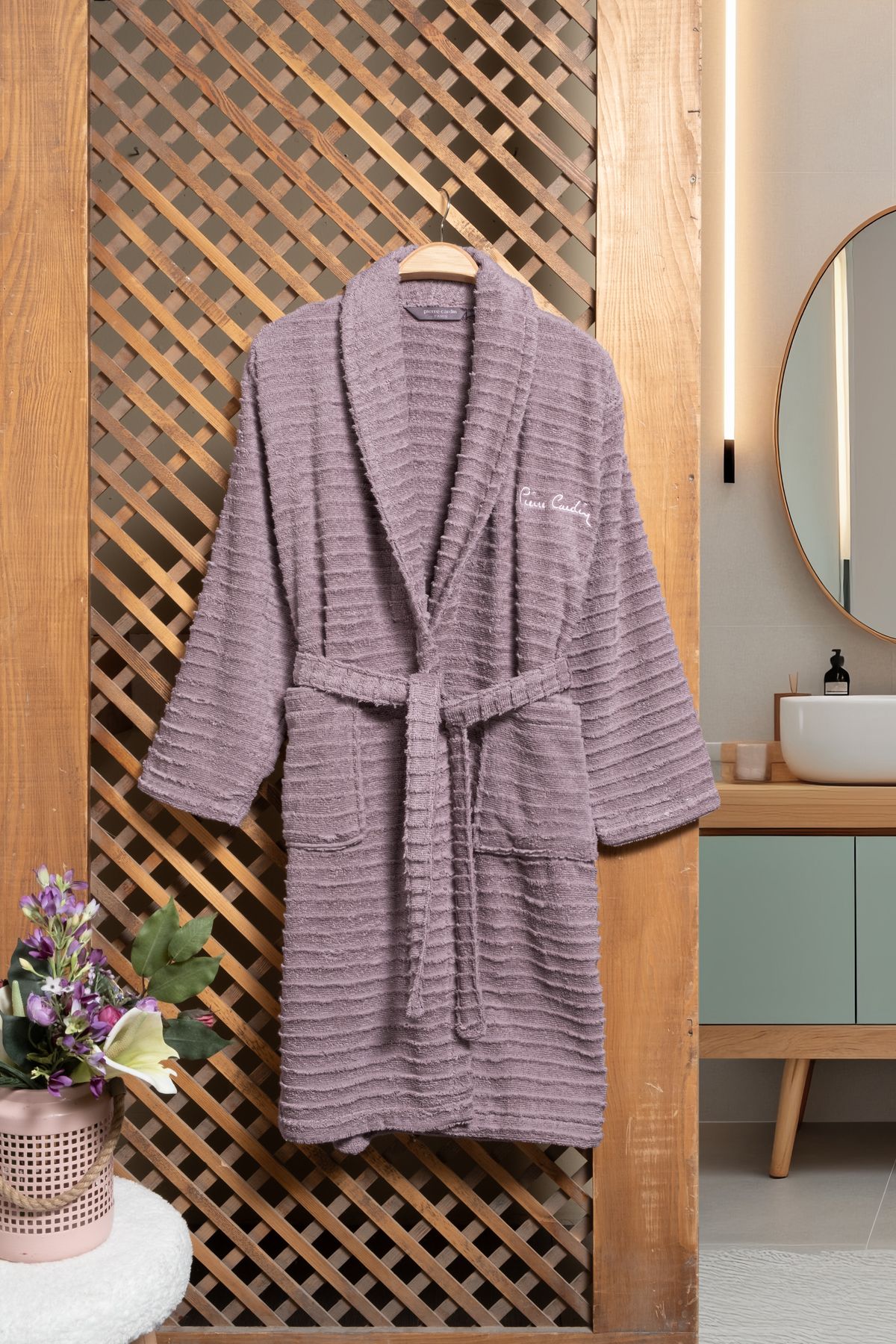 Pierre Cardin-Bathrobe Wave Soft Plum 1