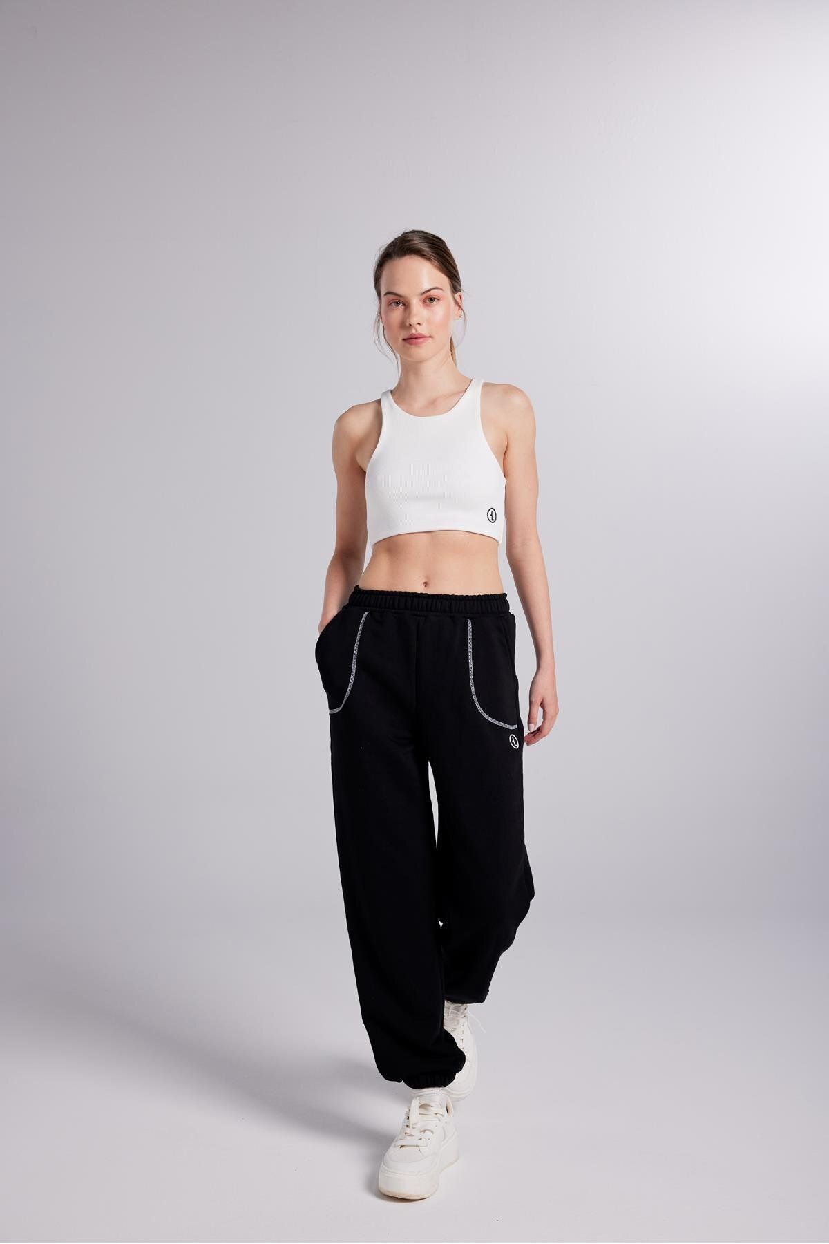 HOLLY LOLLY-Elastic Leg Constrast Stitched Rhode Sweatpants Black 3