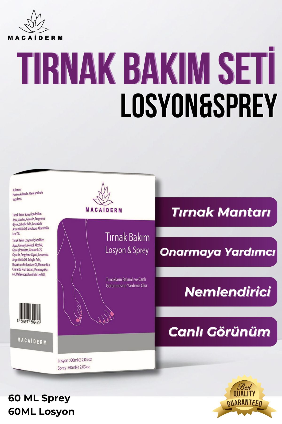 Macaiderm Tırnak Mantar, Kaşıntı Ve Koku Için Bakım Losyon & Sprey Seti (60ML LOSYON 60ML SPREY)