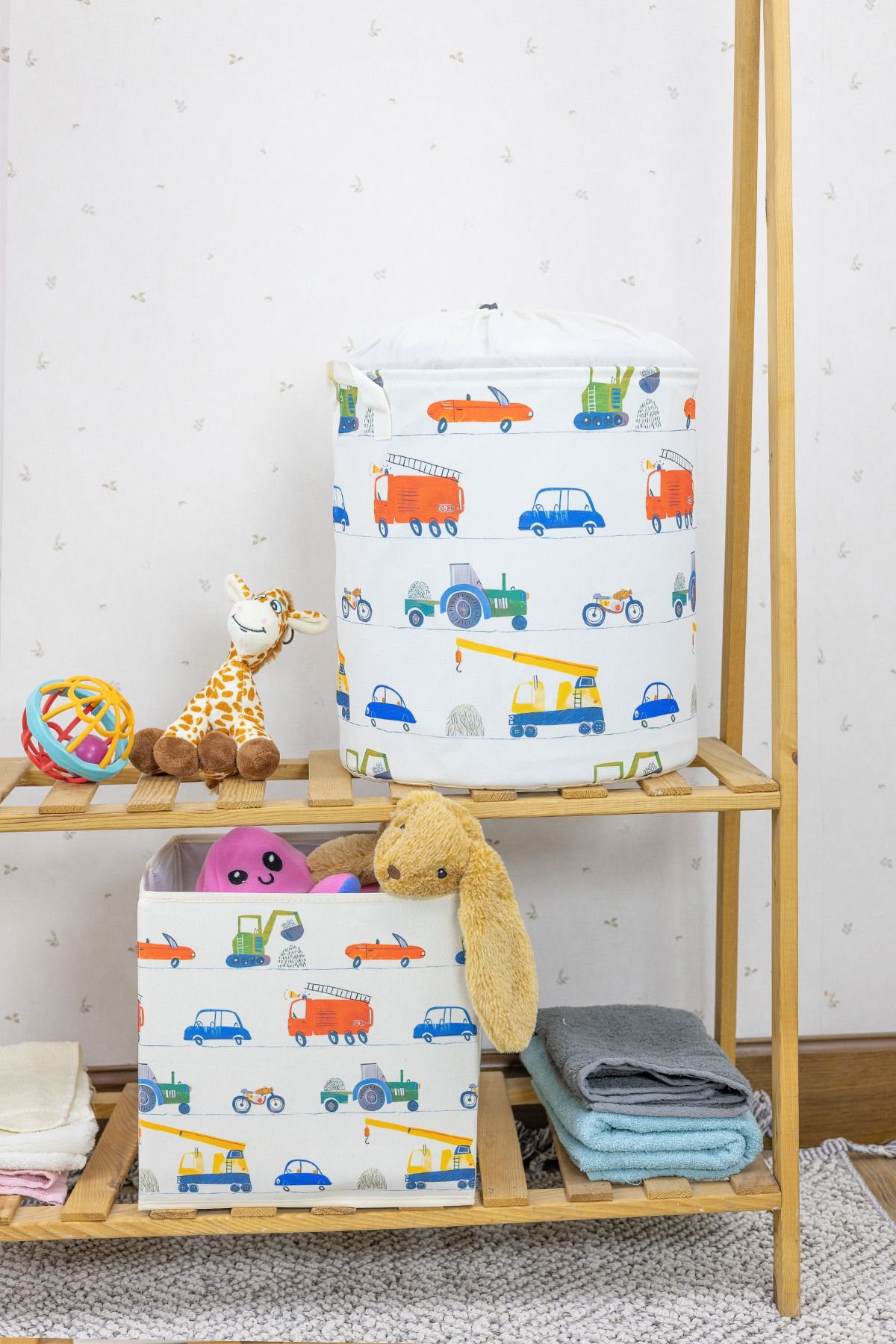 Rope Home-Car Patterned Mesh Toy Basket and Organizer Box Set Without Lid 3