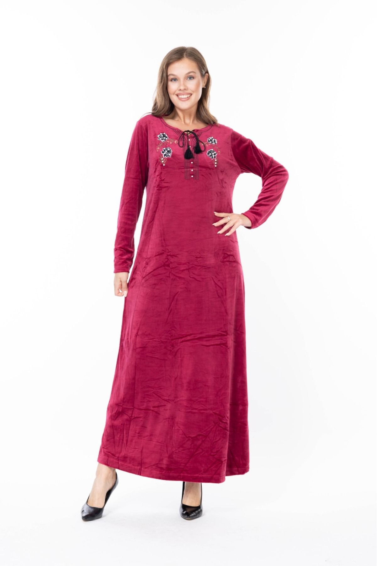 mervemoda-ROCHIE DE CATIF DE DAMĂ MÂNECĂ LUNGĂ 5