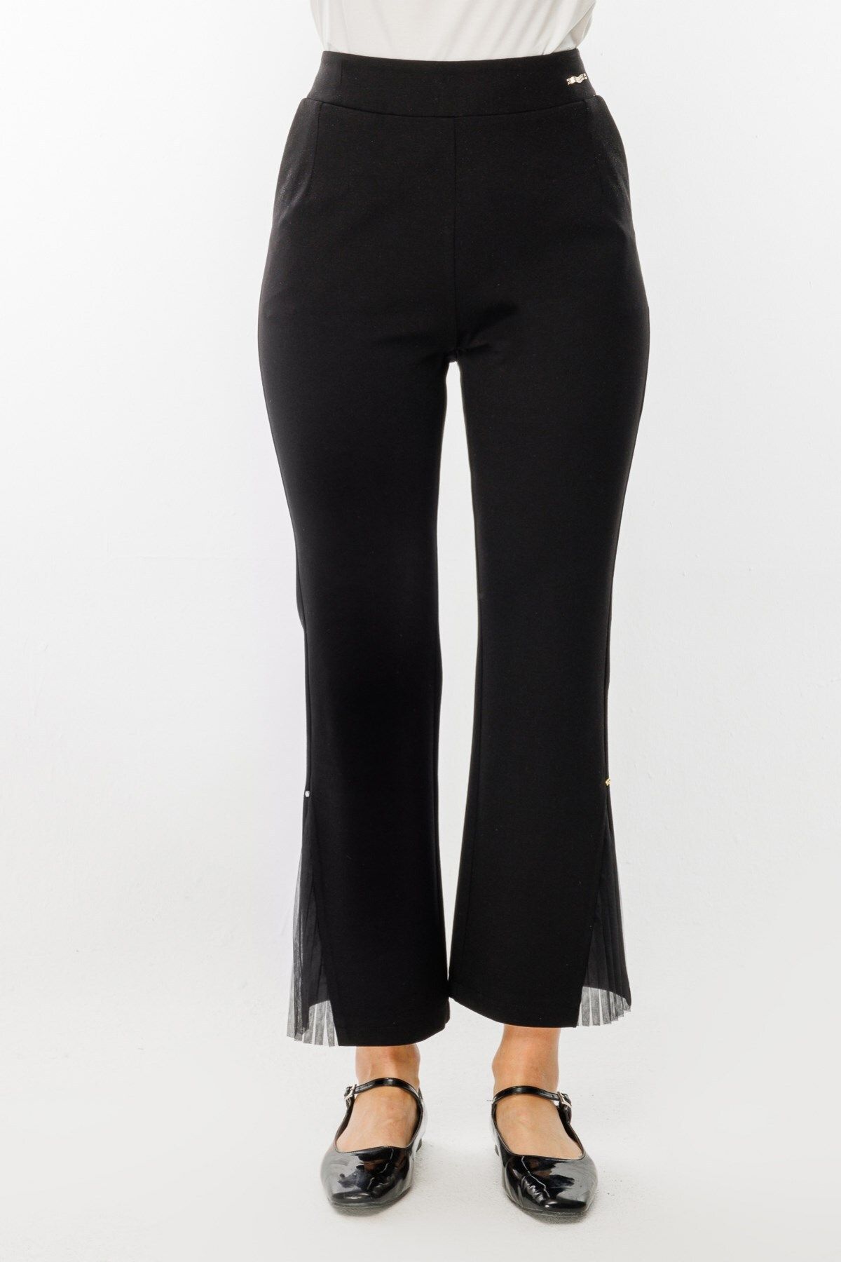 Ekol-Black Lycra and Tulle Slit Pants 4