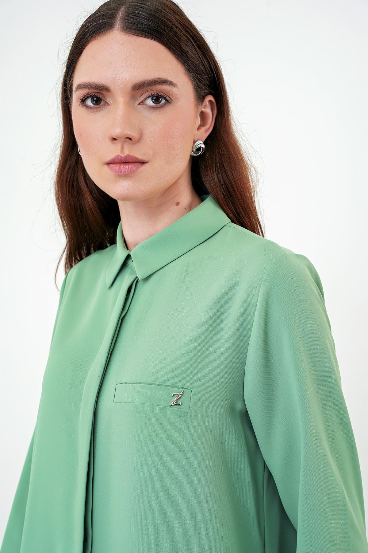 Zühre-Green Tunic - Hidden Button Detail, T-0767 2