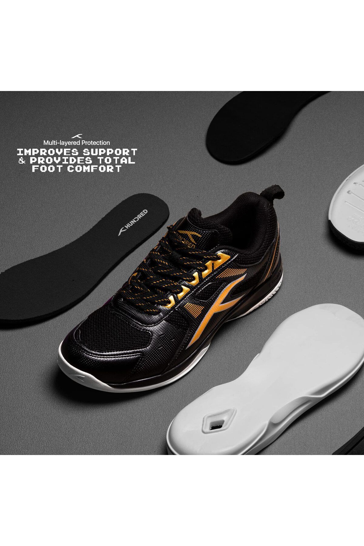 Hundred-Raze Badminton Shoes | Black/gold | Polyester Upper | Rubber Sole | Indoor Sports 2