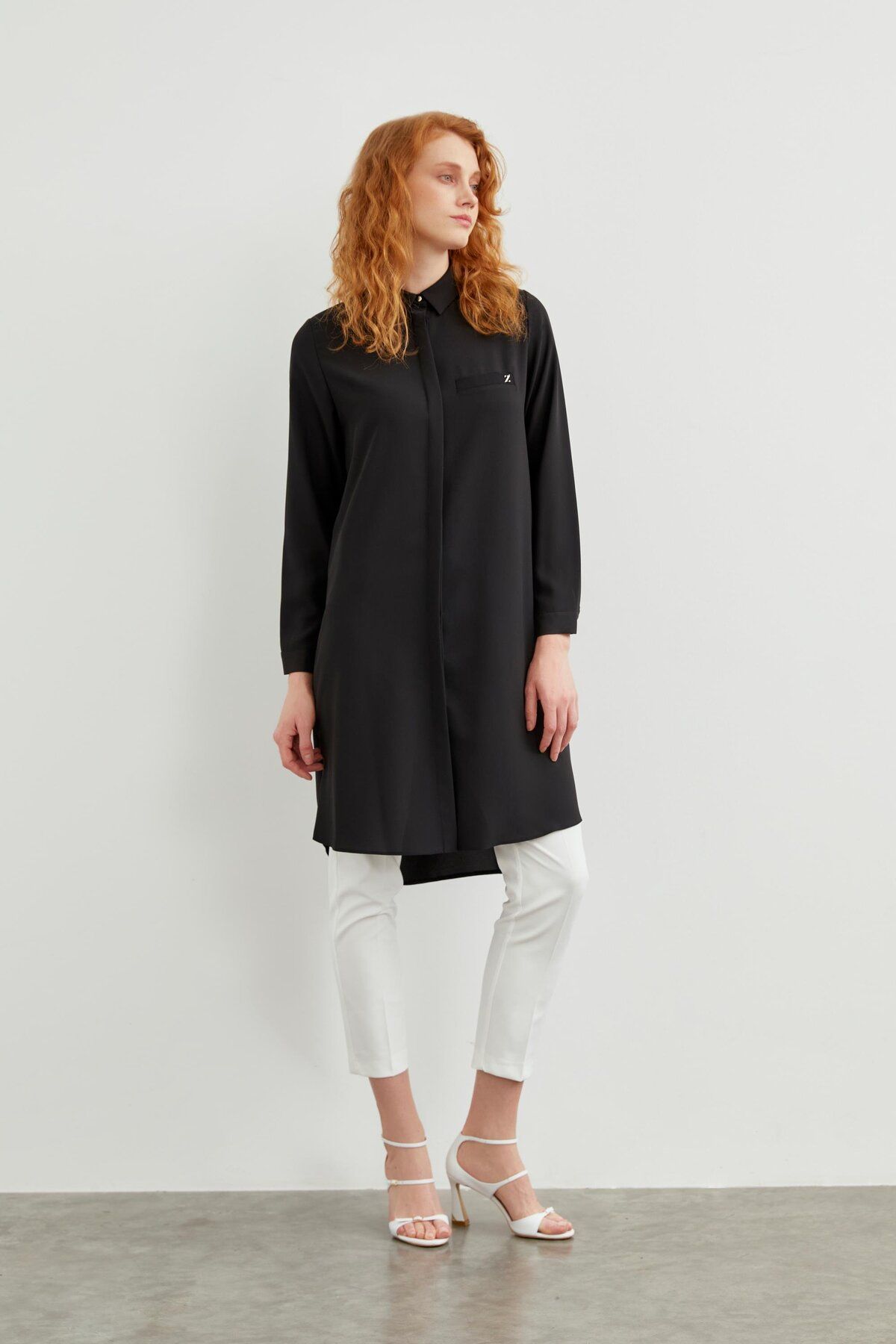 Zühre-Hidden Button Detailed Tunic Black T-0767 3