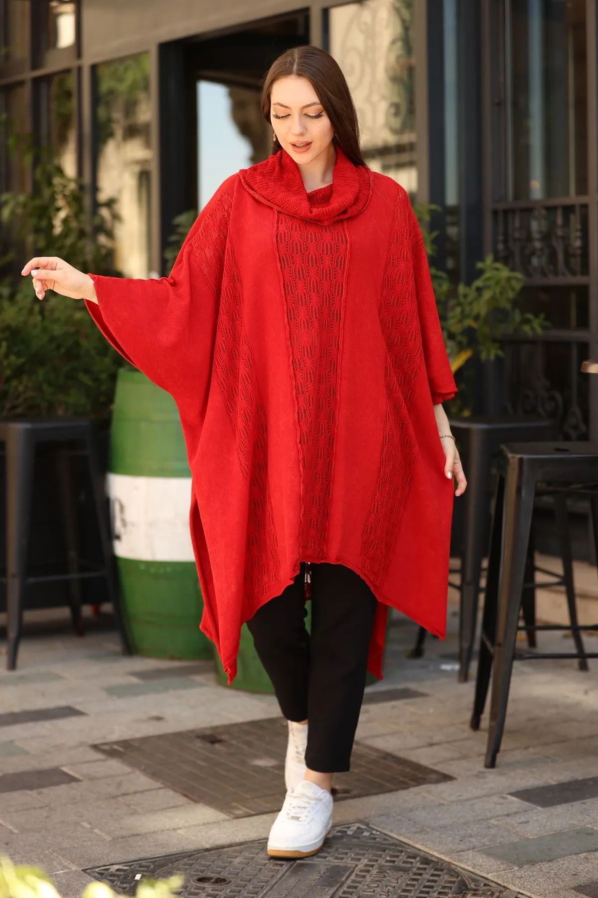 Sosyete Kaplumbağa-Authentic Knitwear 100% Cotton Shawl Collar Ethnic Pattern Loose Oversize Blouse Tunic 1