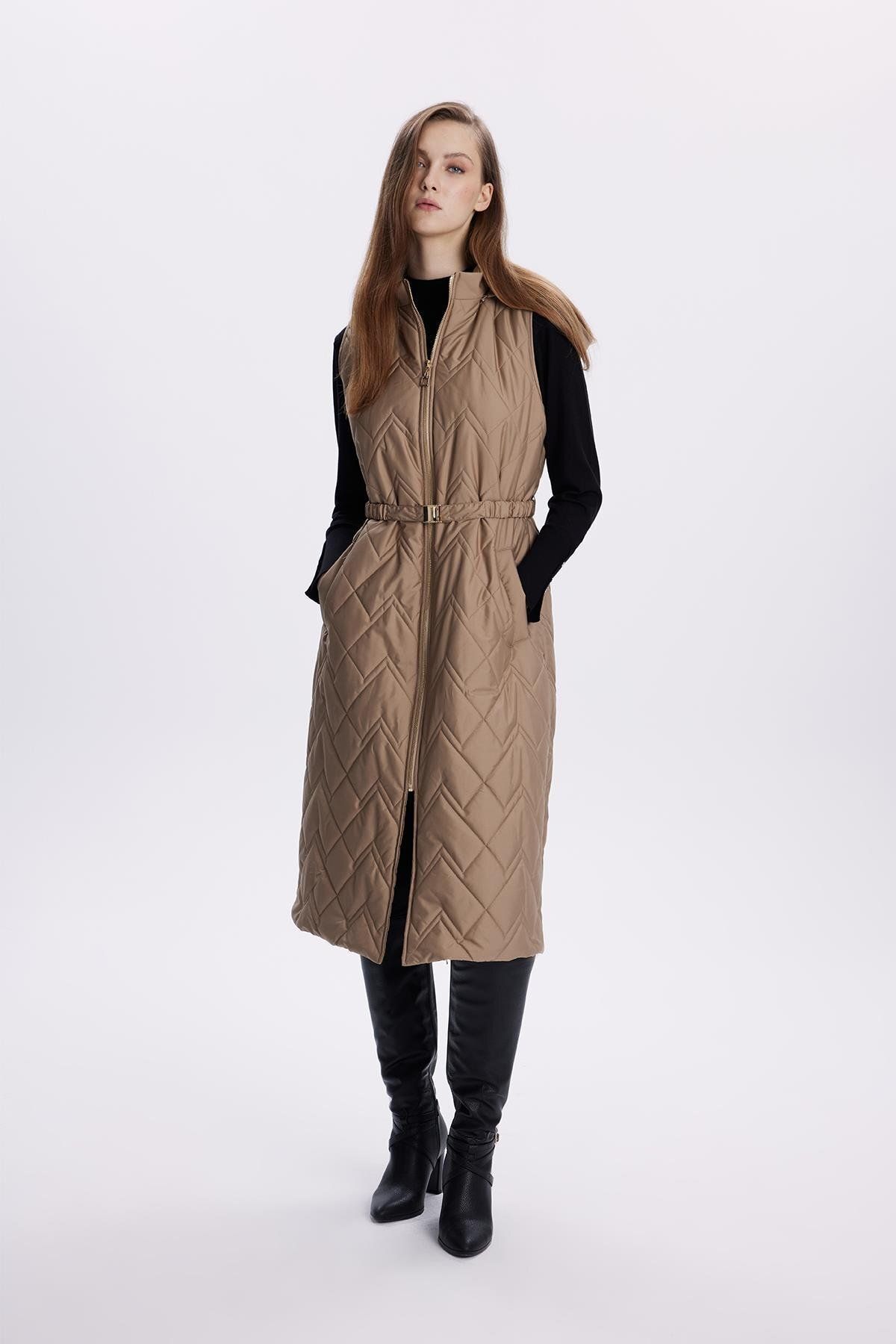 Zühre-Long Quilted Mink Puffer Vest with Hood - Y-0060 4