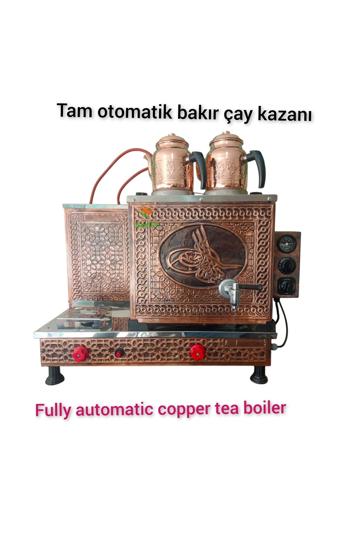 SAFİR ÇAY KAZANLARI 2 Demlikli Bakır Çay Ocağı Osmanlı Tuğra model Bakır Çay Kazanı Elek+Tüplü Çay Semaveri ETS Sistemli