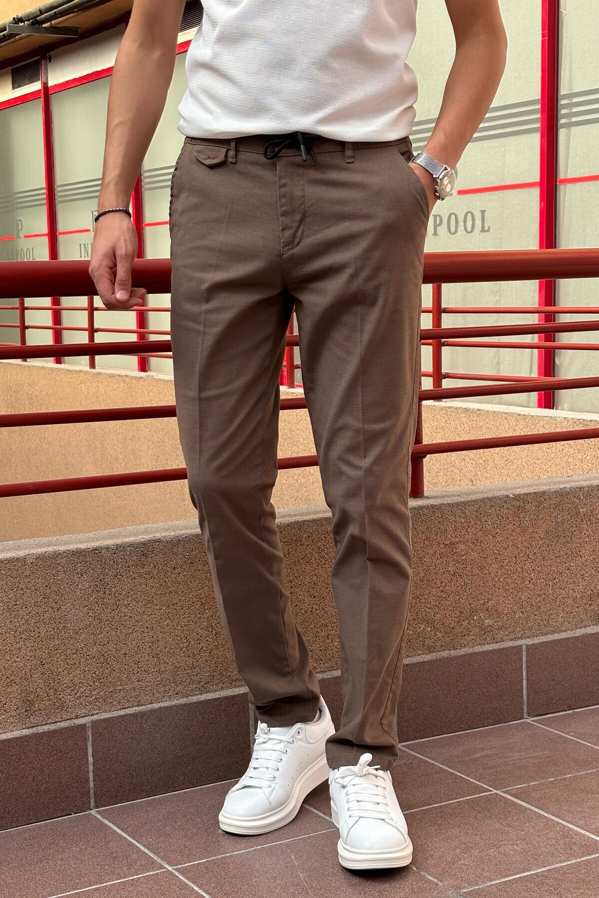 inpool  Erkek, bel bağcıklı, yandan lastikli, Regular-Fit, Old Money Culture pantolon - Görsel 5