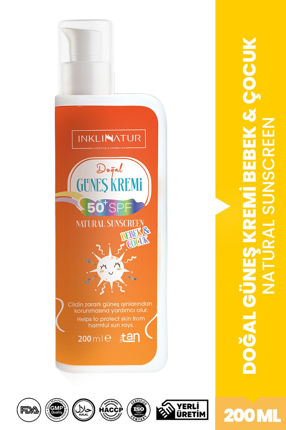 INKLINATUR Doğal Güneş Kremi 200ml 50+ SPF / Bebek & Çocuk