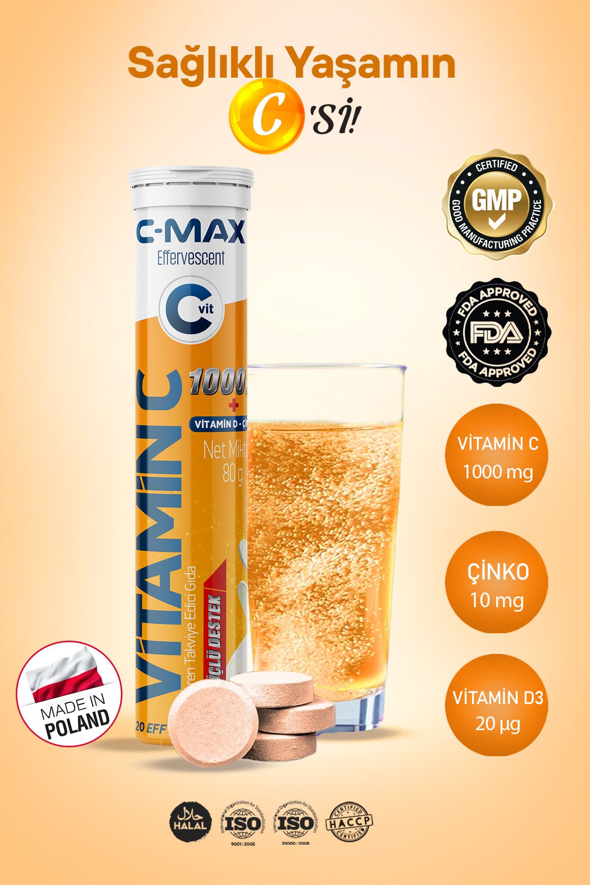 C-MAX-Vitamin C + Zinc + Vitamin D3 Effervescent Tablet 1