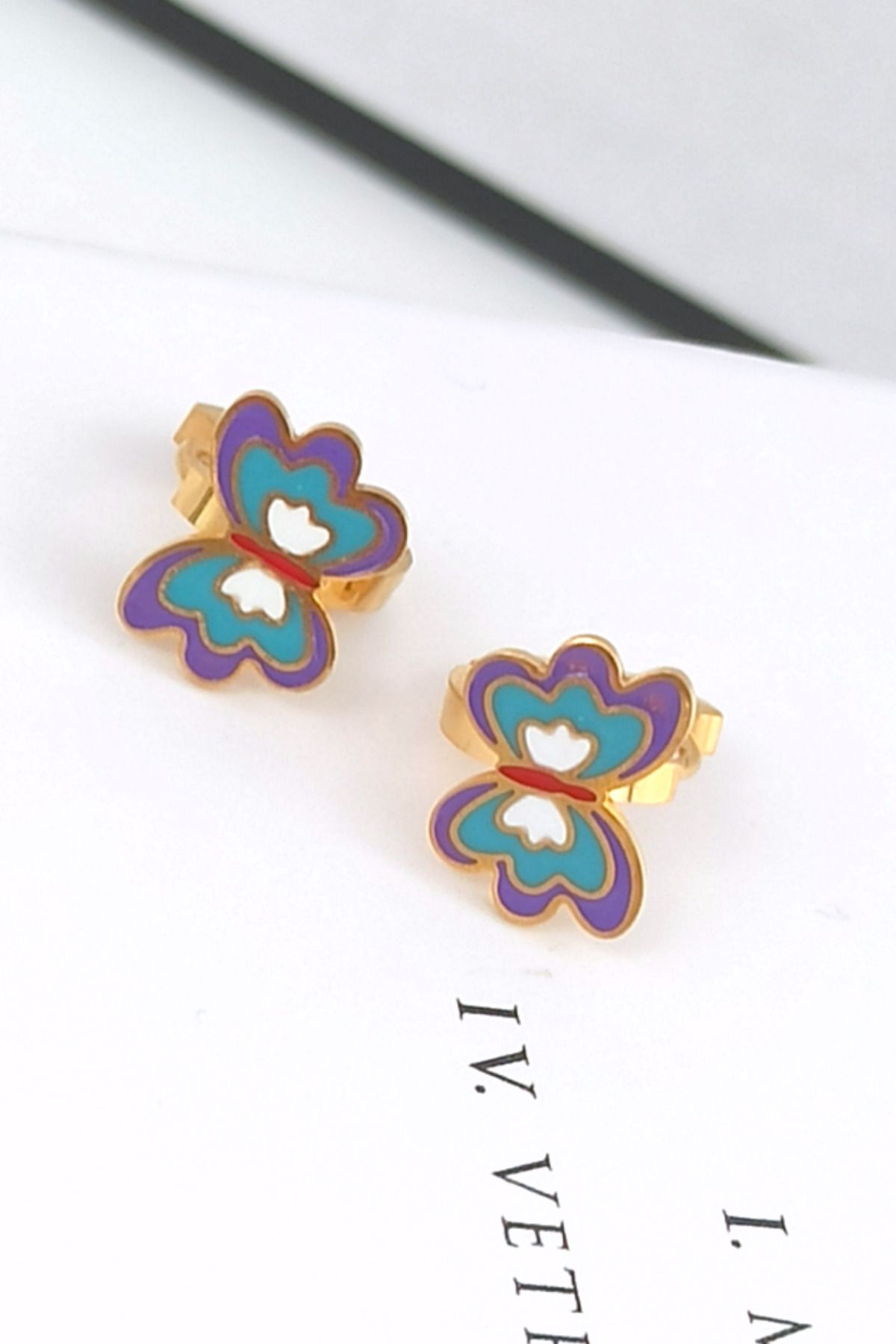 Çlk Accessories-Minimal Steel Children's Earrings - Butterfly Design 1