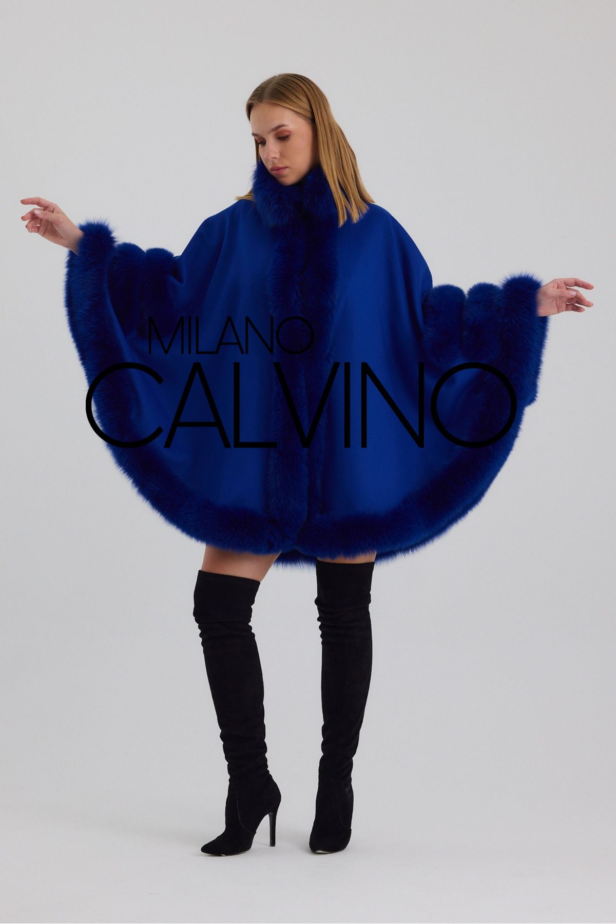 Milano Calvino-Furry Cashmere Poncho 5