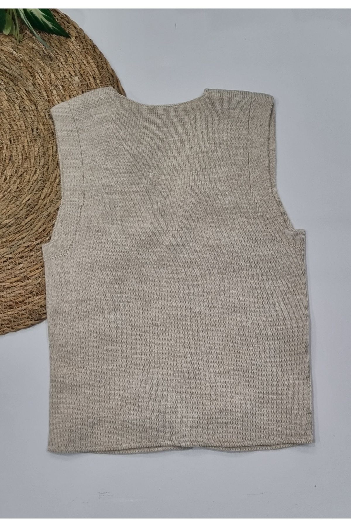 Uğur bebe-Beige Colored Baby Boy and Child Cute Knitwear Vest - Applique Detailed 4