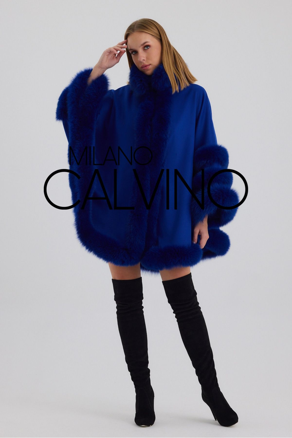 Milano Calvino-Furry Cashmere Poncho 6