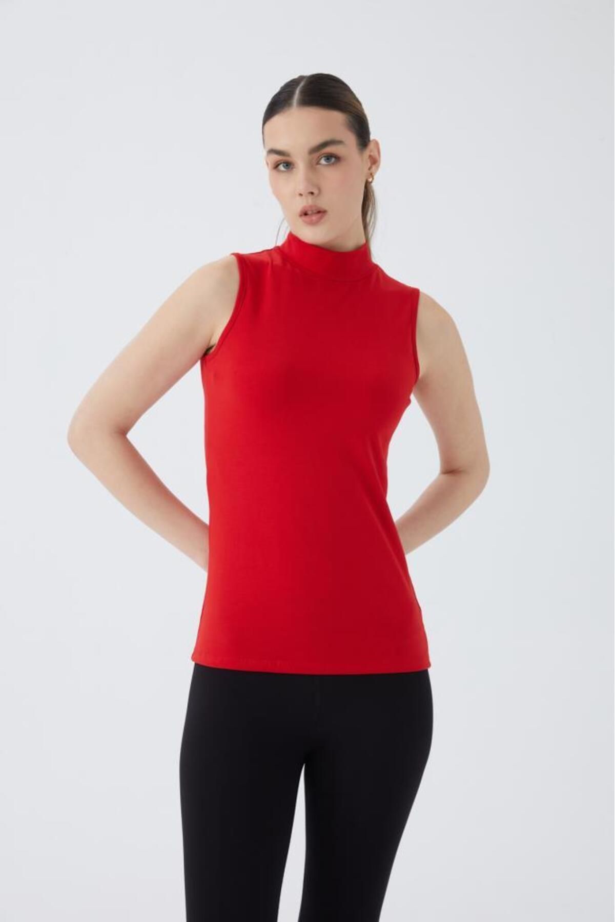 Almila-Women's Body - Turtleneck, Zero Sleeve, Cotton Lycra, Fitted T-Shirt 2045 1