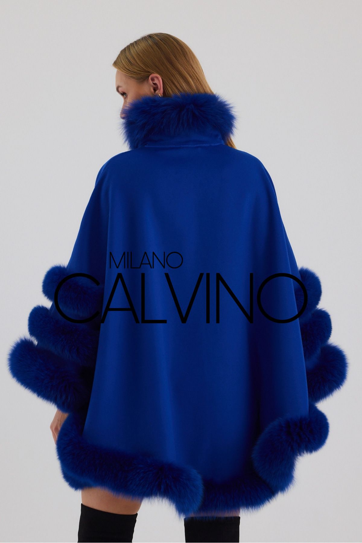 Milano Calvino-Furry Cashmere Poncho 7