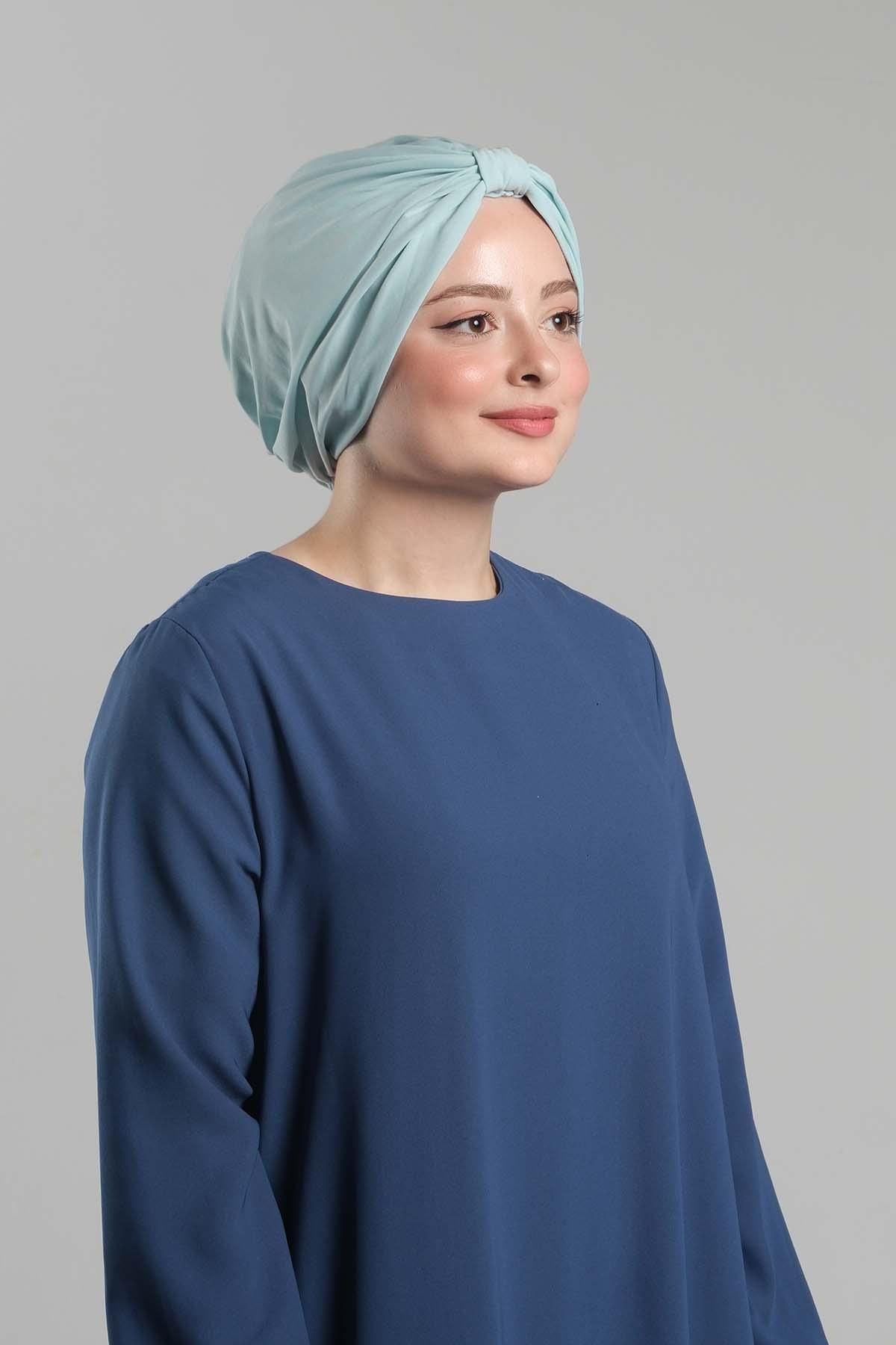 HÜRREM BONE-Baby Blue Practical Hijab Bonnet - Sandy Pleated, Loose, Snap-On 2121_11 3