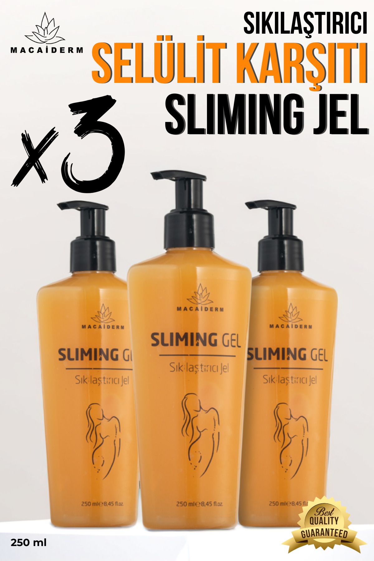 Macaiderm 3'lü Selülit Gidermeye Yardımcı Sliming Gel Sıkılaştırmaya Ve İnceltmeye Yardımcı Slim Jel 250 ml