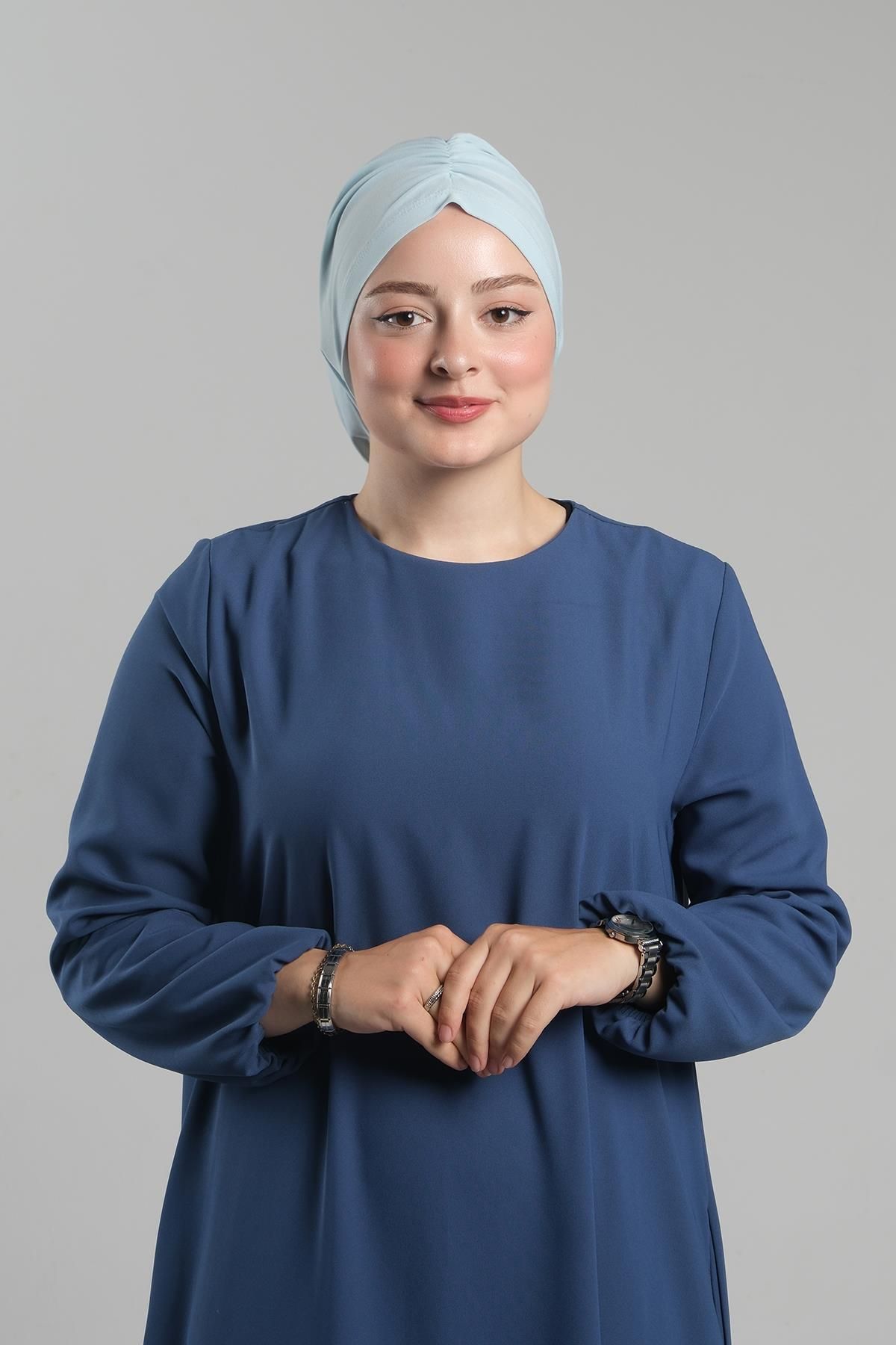 HÜRREM BONE-Baby Blue Practical Hijab Bonnet - Ready-Made Snap and Drawstring Loose 2119_11 1